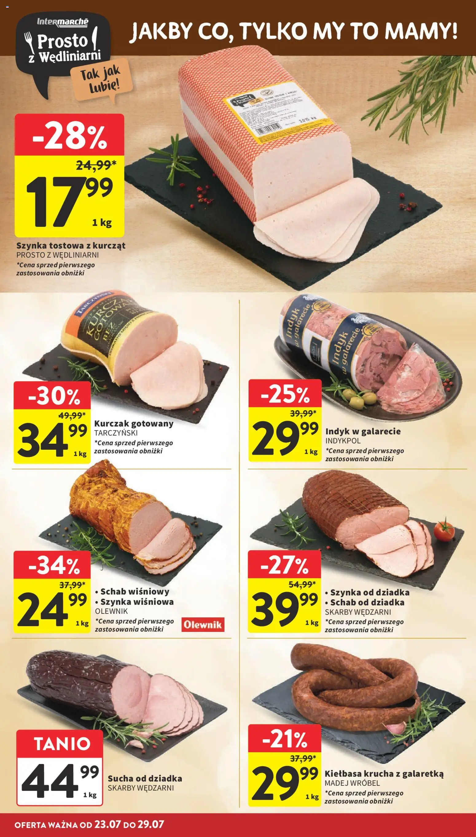Intermarche gazetka od 23.07.2026 | Strona: 14 | Produkty: Kiełbasa, Galaretka, Szynka, Indyk w galarecie