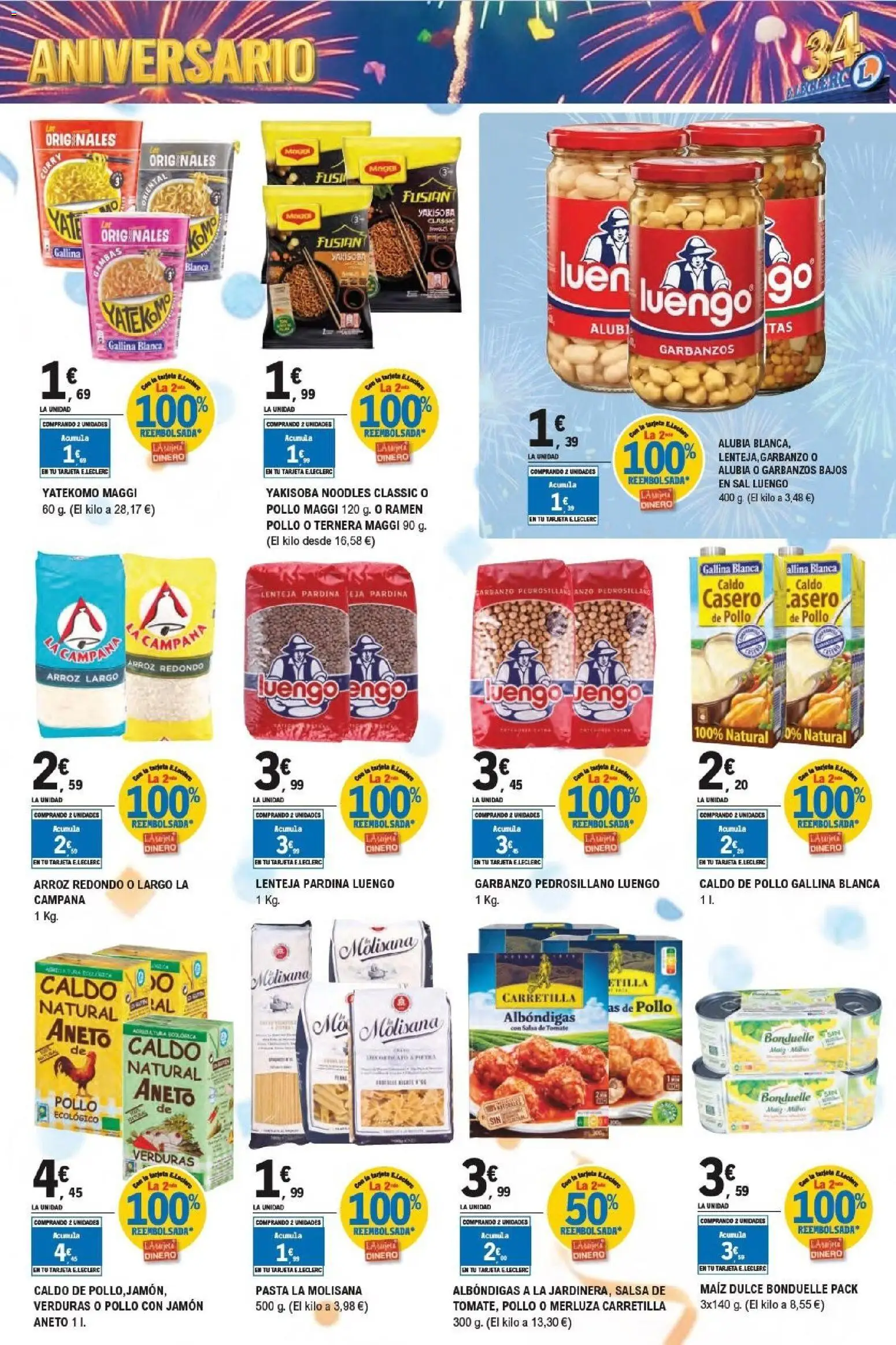E.Leclerc Aniversario │ válido desde el 13/07/2026 | Página: 3 | Productos: Arroz, Pasta, Salsa de tomate, Té