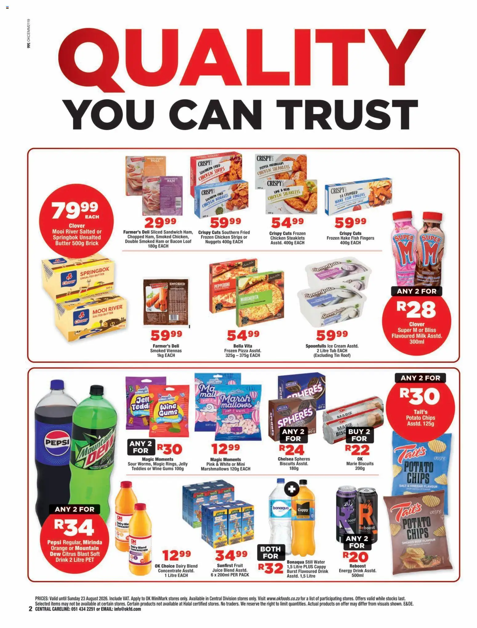 New OK Foods catalogue – valid from 12/08/2026 | Page: 2 | Products: Biscuits, Cream, Water, Dairy blend