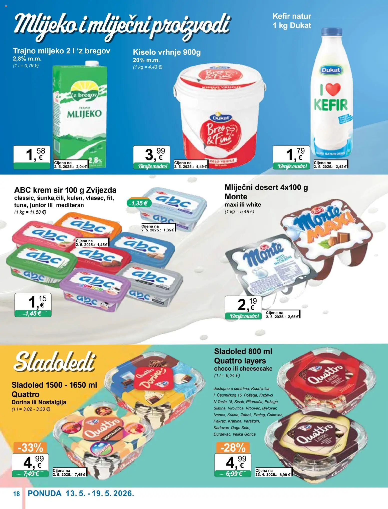 KTC katalog | vrijedi od 13.05.2026 | Stranica: 18 | Proizvodi: Krem sir, Mlijeko, Kiselo vrhnje, Kefir