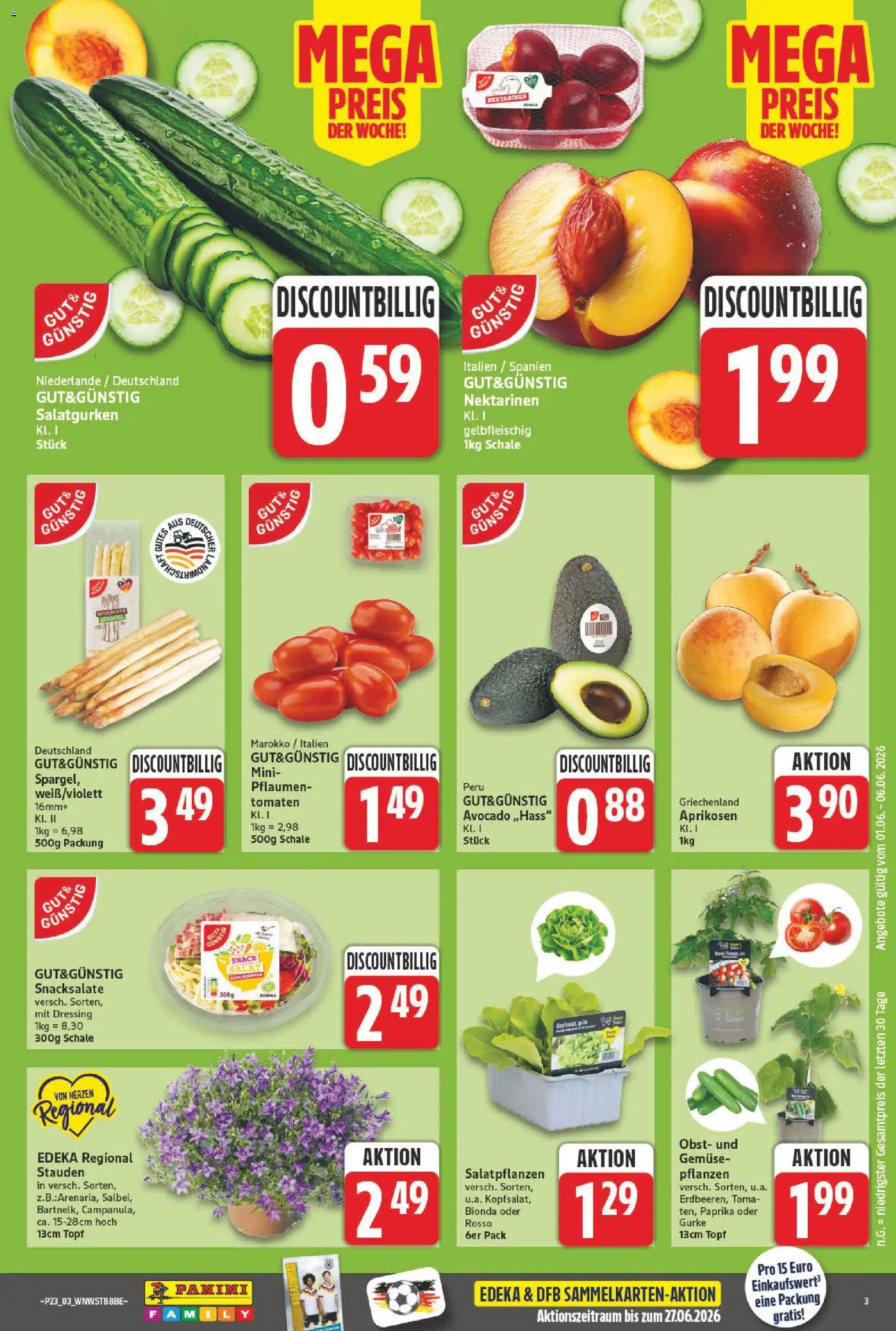 NP Discount Prospekt – gültig ab 01.06.2026 | Seite: 3 | Produkte: Pflaumen, Nektarinen, Spargel, Gemüse