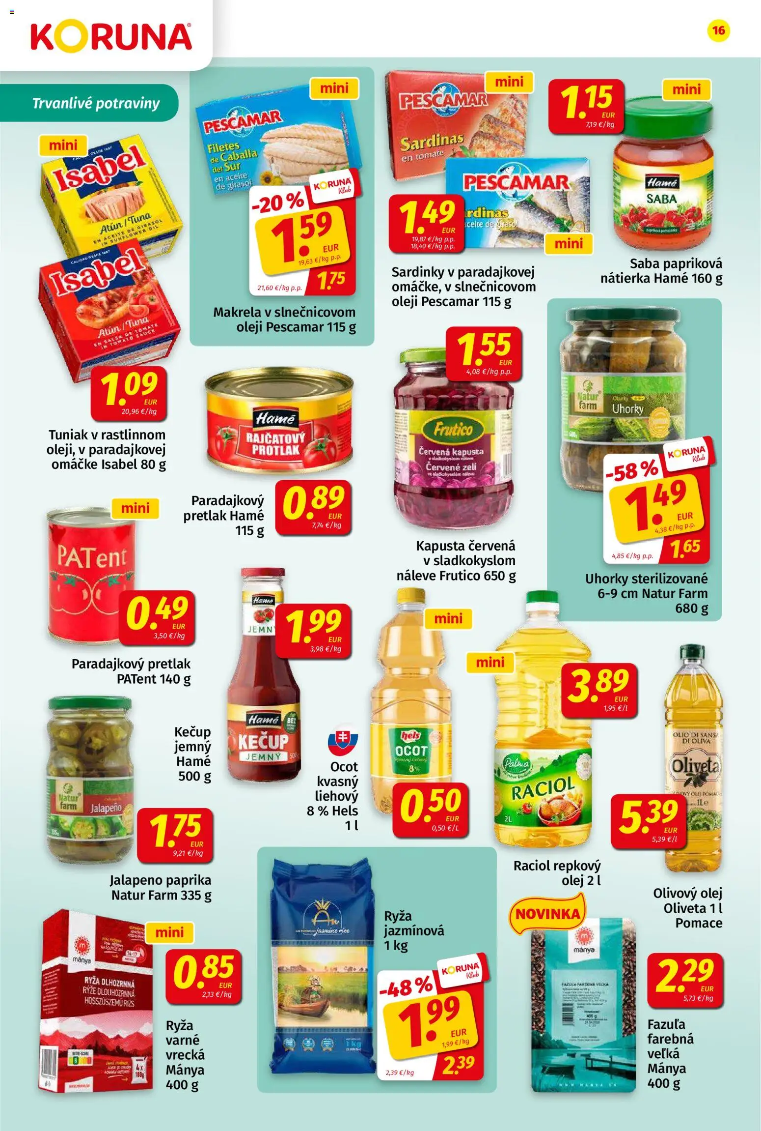 Nové Koruna akcie – leták je platný od 03.07.2026 | Strana: 16 | Produkty: Paprika, Ryža, Olivový olej, Fazuľa