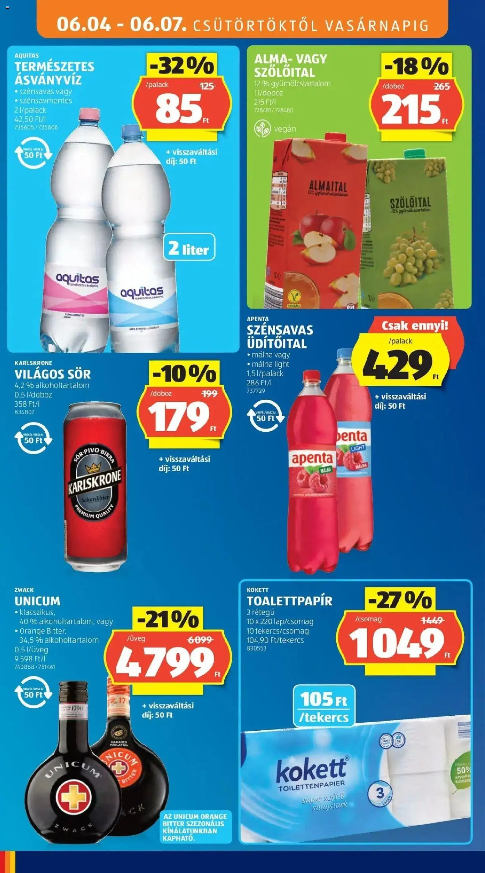 Aldi akciós ujság - amely érvényes a következő dátumtól: 04.06.2026 | Oldal: 14 | Termékek: Sör, Alma, Narancs, Vegán