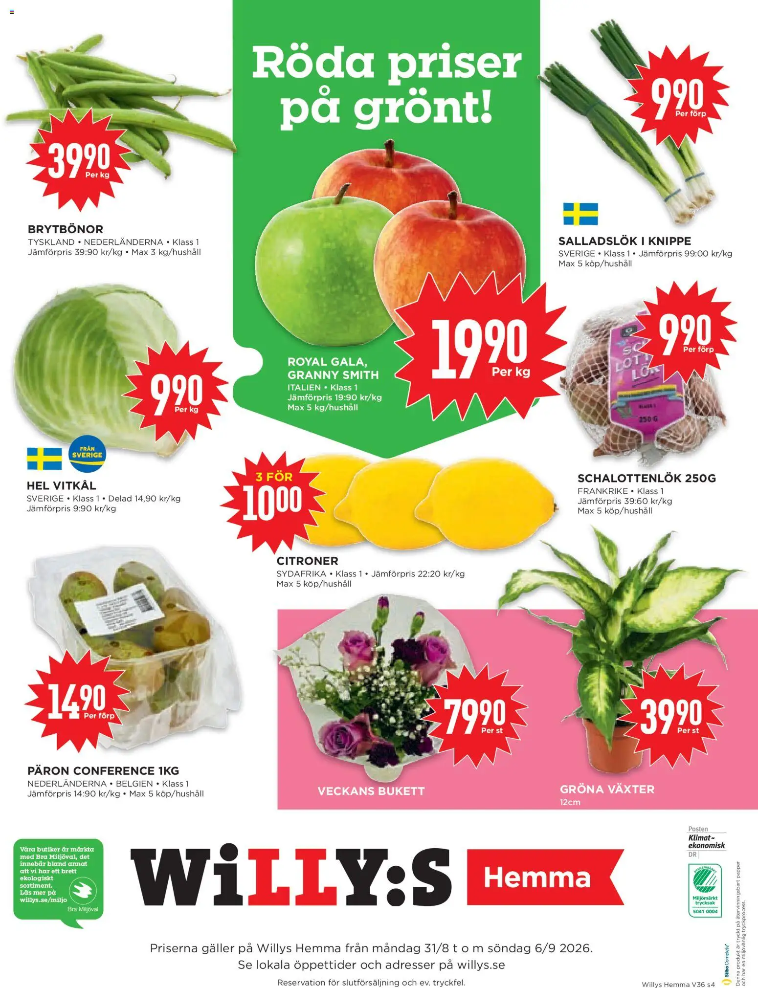 Willys reklamblad aktuell från 31/08/2026 | Sida: 4 | Produkter: Schalottenlök, Papper, Salladslök, Citroner