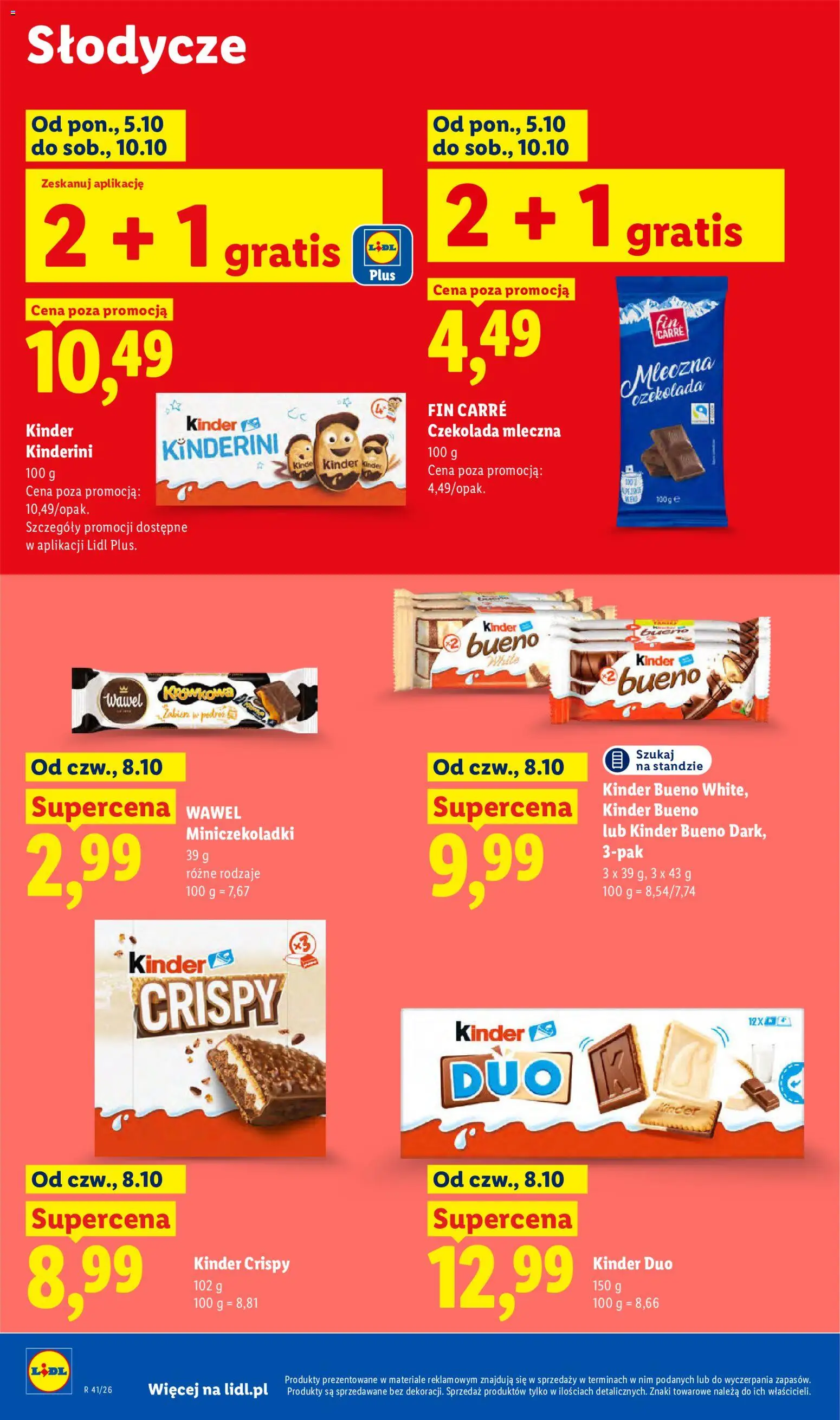 Lidl gazetka od 08.10.2026 | Strona: 64 | Produkty: Czekoladki, Czekolada mleczna, Kinder Bueno, Czekolada