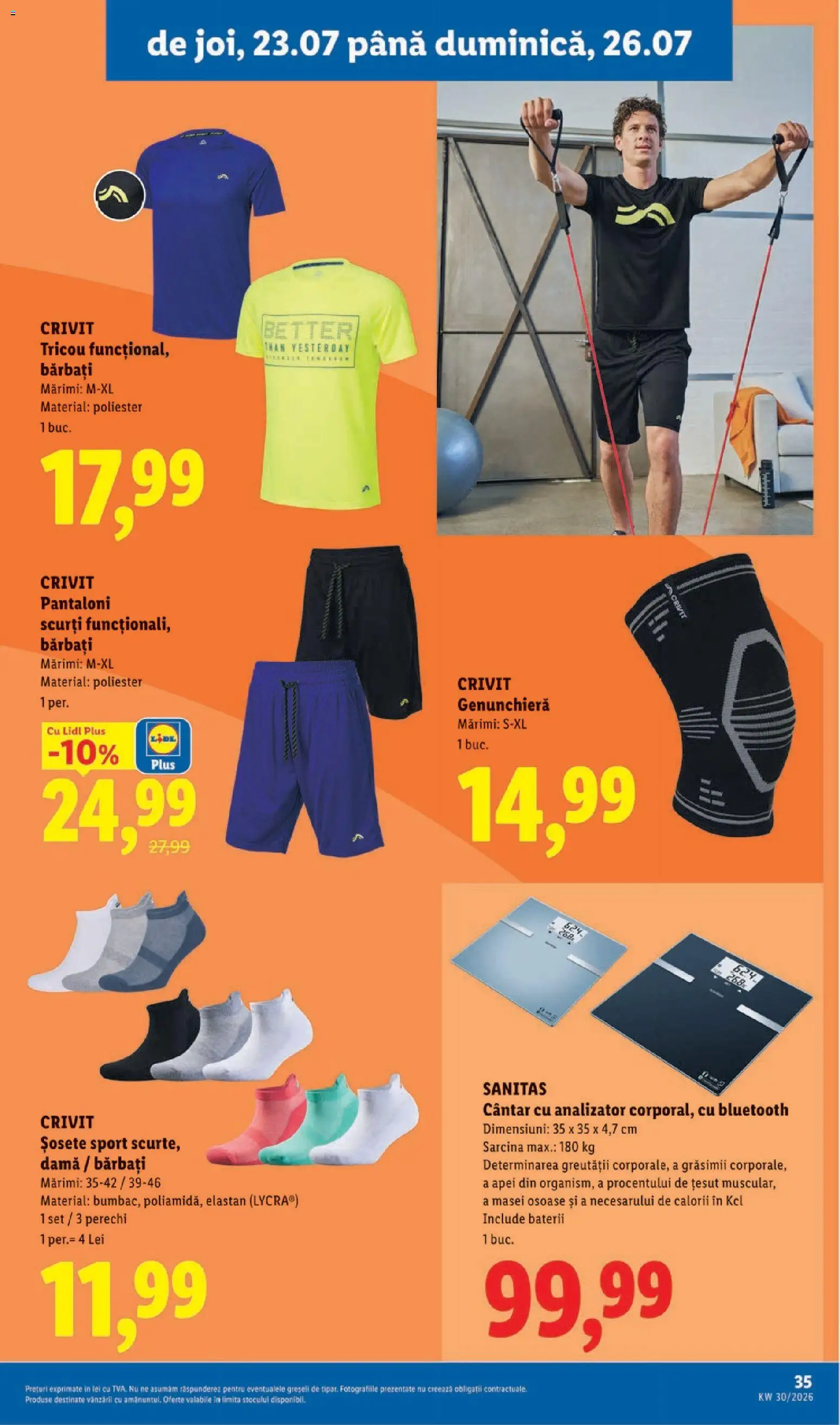 Noul catalog Lidl – valabil de la 20.07.2026 | Pagină: 35 | Produse: Cântar, Tricou, Pantaloni, Șosete