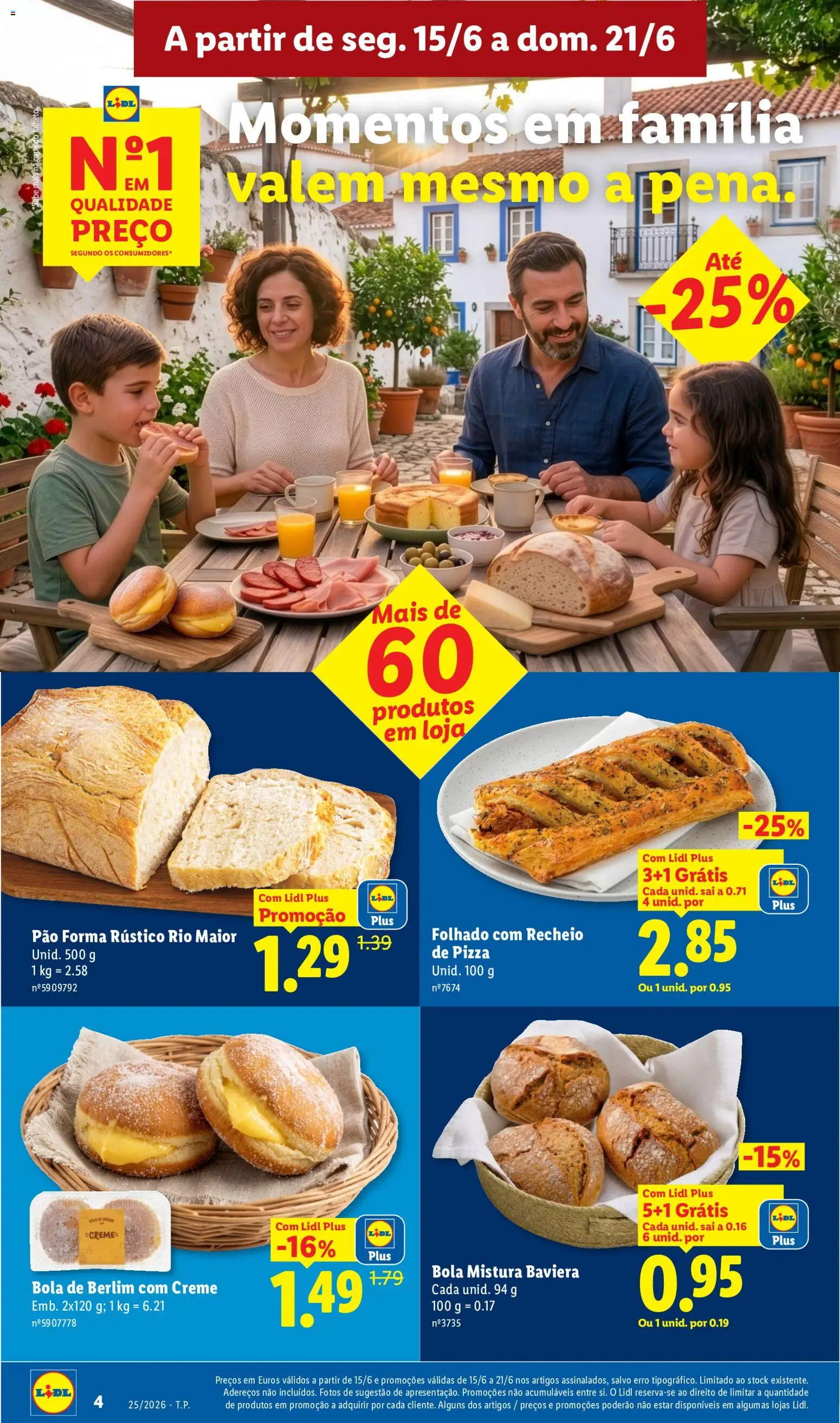 Lidl folheto │ válido de 15.06.2026 | Página: 4 | Produtos: Pão, Pizza, Creme