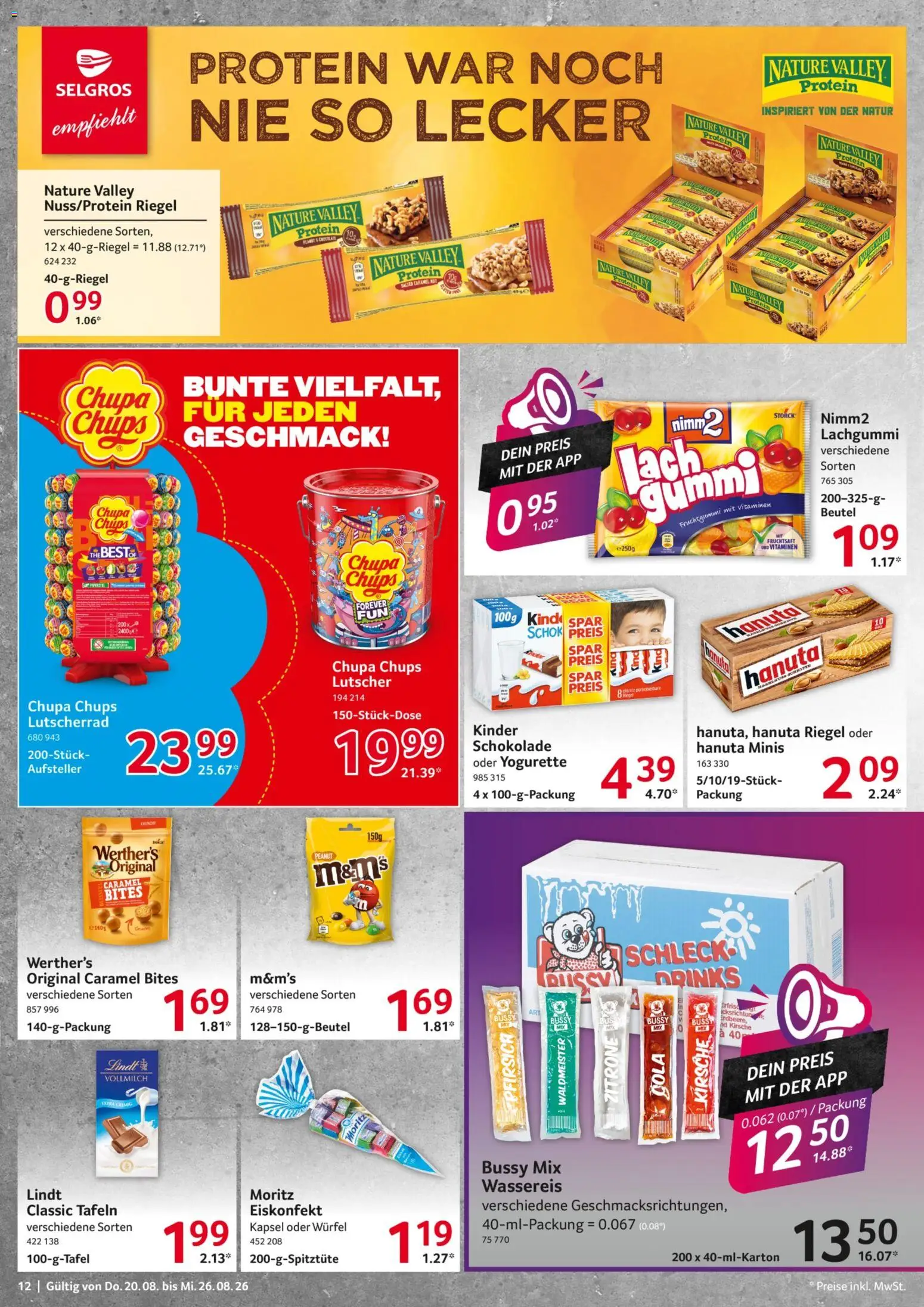 Selgros Prospekt – gültig ab 20.08.2026 | Seite: 12 | Produkte: Schokolade, M&M's, Lutscher, Lindt