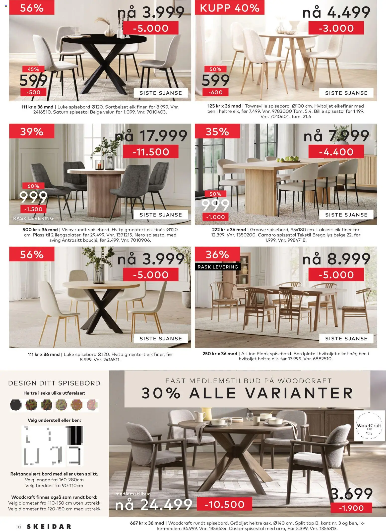 {H1} | Side: 16 | Produkter: Spisebord, Spisestol, Lys, Bord