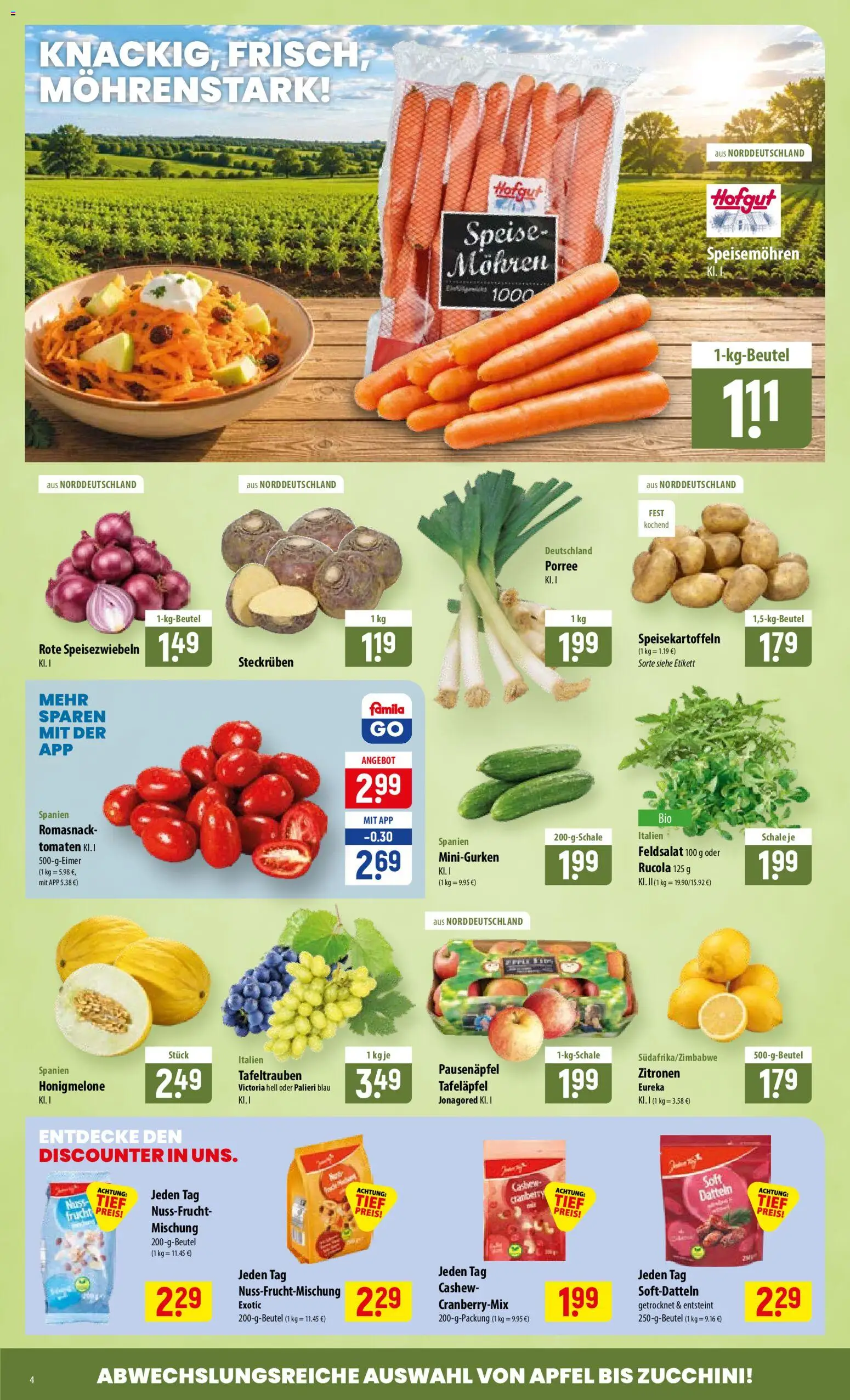 Famila Prospekt – gültig ab 31.08.2026 | Seite: 4 | Produkte: Äpfel, Mohren, Honigmelone, Zitronen