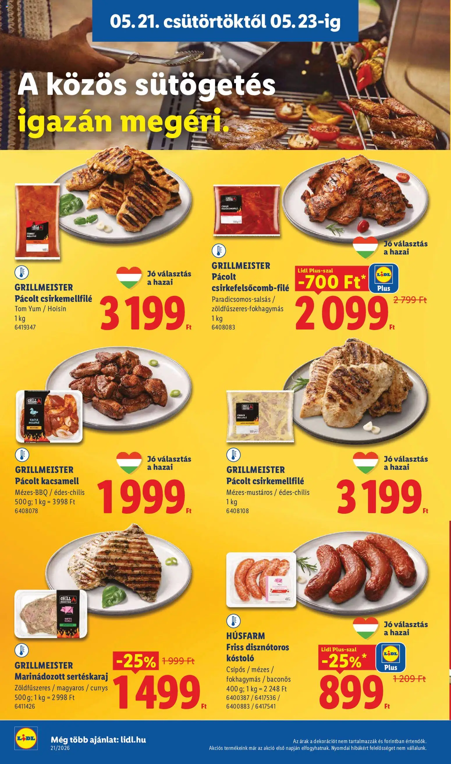 Lidl akciós ujság - amely érvényes a következő dátumtól: 21.05.2026 | Oldal: 10 | Termékek: Kacsamell, Sertéskaraj, Grill, Kacsa