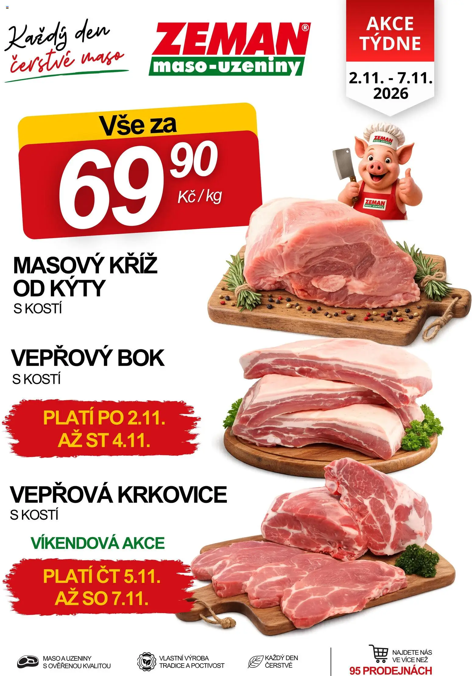 Prodejny Zeman leták od 02.11.2026 | Strana: 1 | Produkty: Vepřový bok, Maso, Krkovice, Vepřová krkovice
