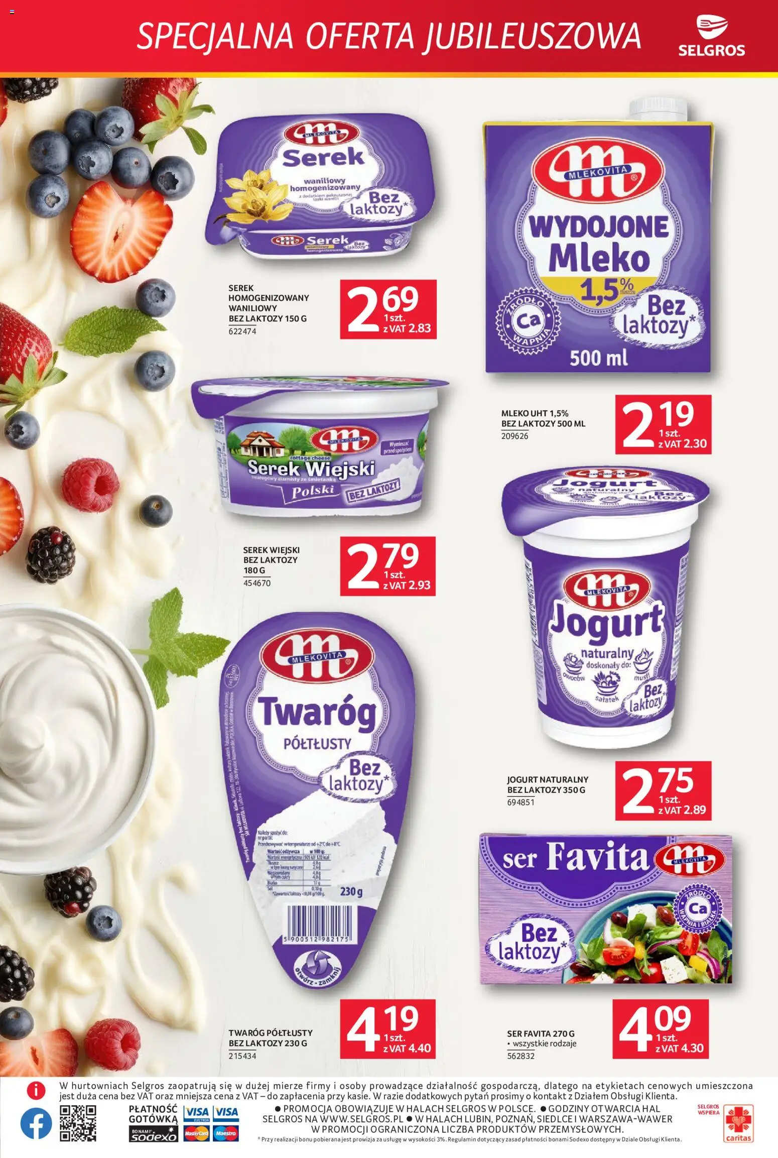 Selgros cash&carry gazetka - Specjalna oferta jubileuszowa od 21.05.2026 | Strona: 2 | Produkty: Twaróg półtłusty, Bez laktozy, Mleko, Ser