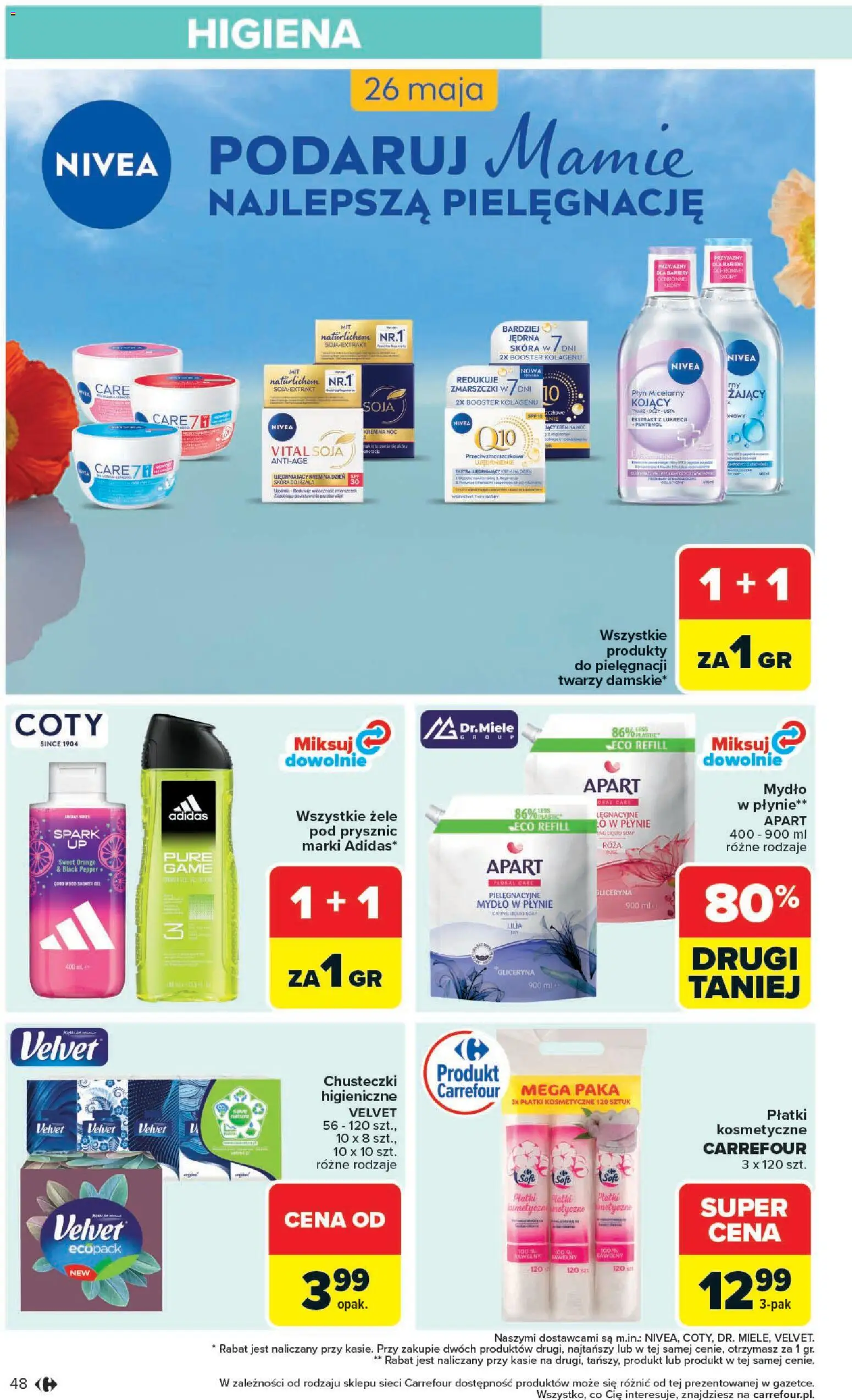 Carrefour gazetka - Zmieniliśmy Się Dla Ciebie od 25.05.2026 | Strona: 48 | Produkty: Płatki kosmetyczne, Płatki, Mydło, Soja