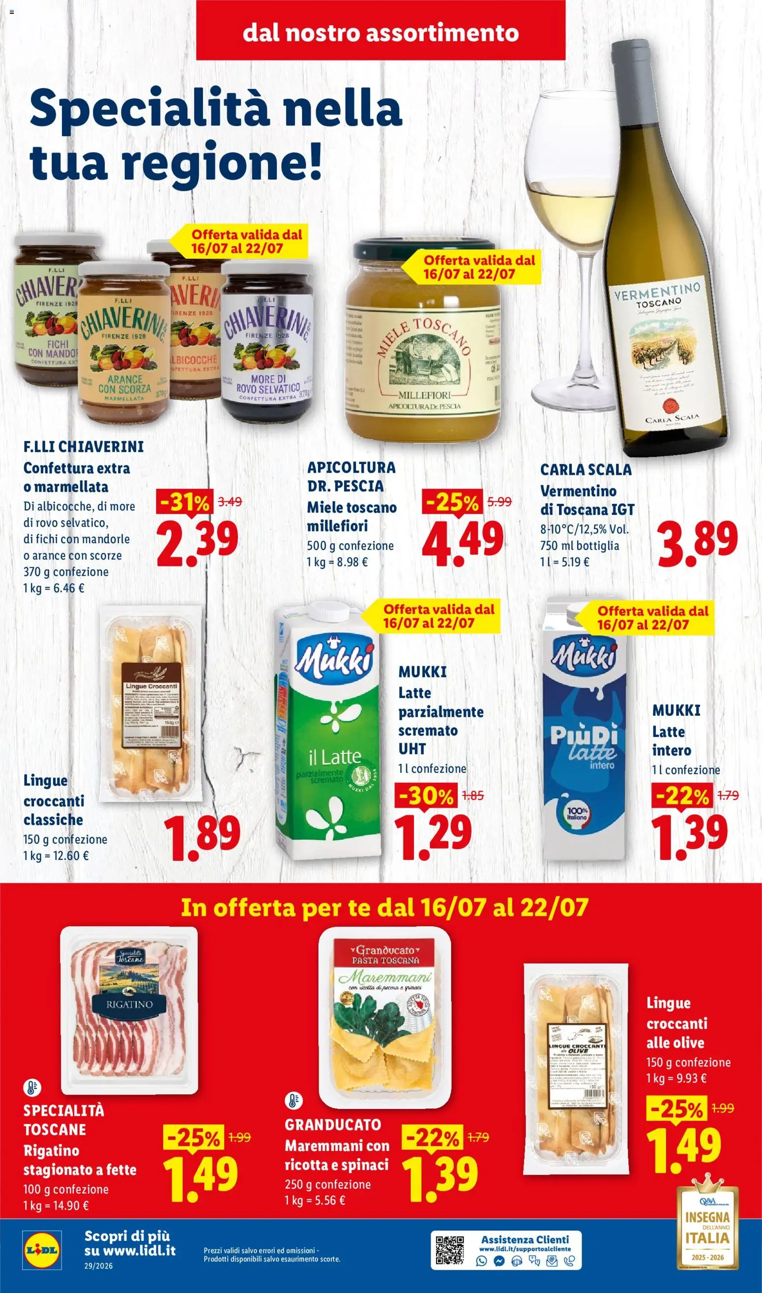 Volantino Lidl del 16/07/2026 | Pagina: 4 | Prodotti: Latte, Olive, Pasta, Mandorle