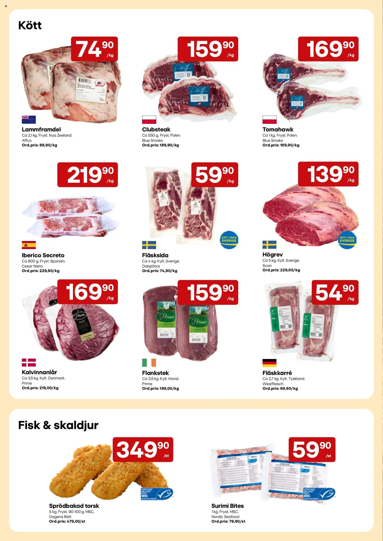 Snabbgross reklamblad aktuell från 05/10/2026 | Sida: 2 | Produkter: Skaldjur, Fläskkarré, Kött, Flankstek