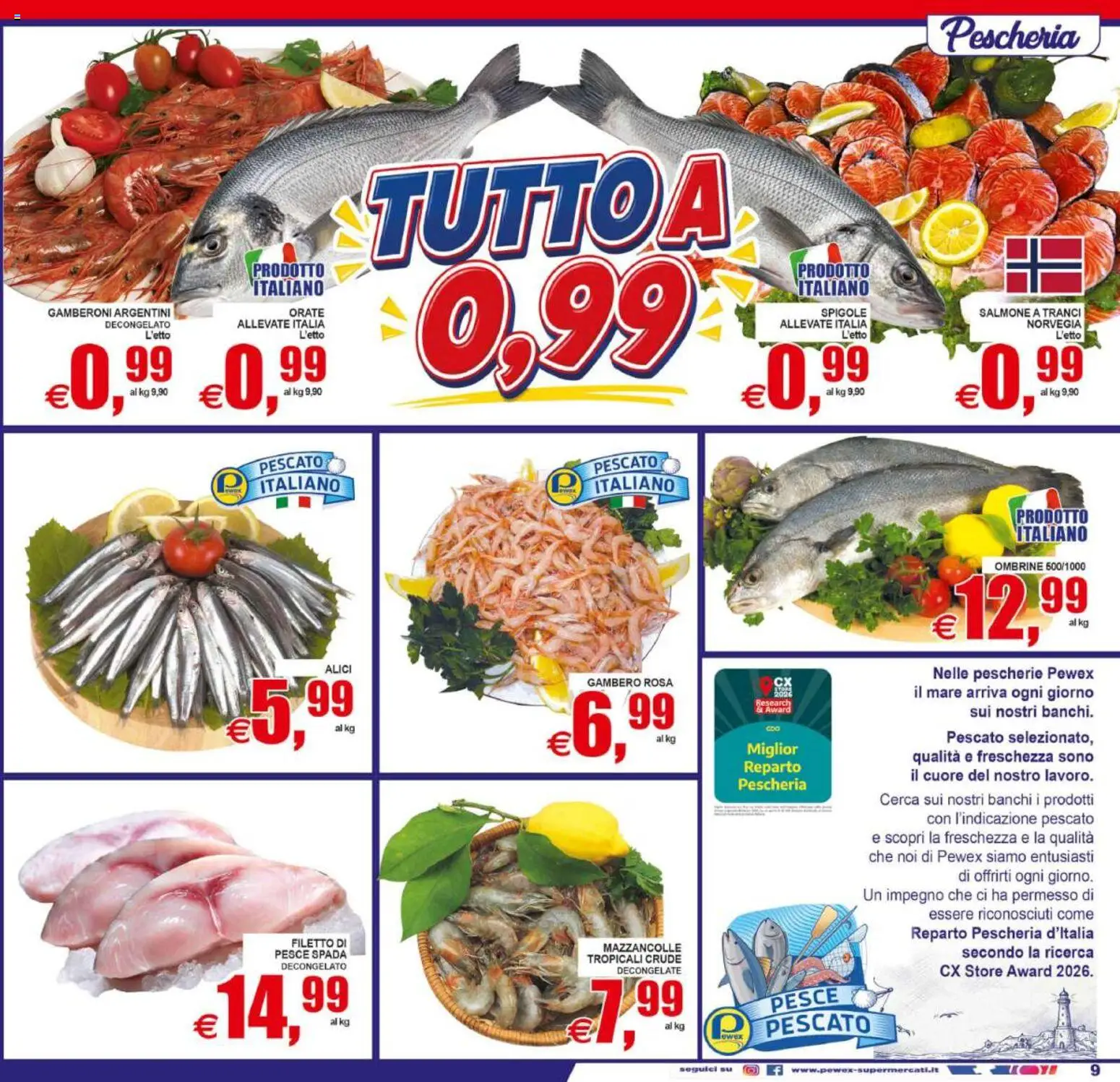 Volantino Pewex del 31/07/2026 | Pagina: 9 | Prodotti: Salmone, Mazzancolle, Gamberoni, Pesce spada