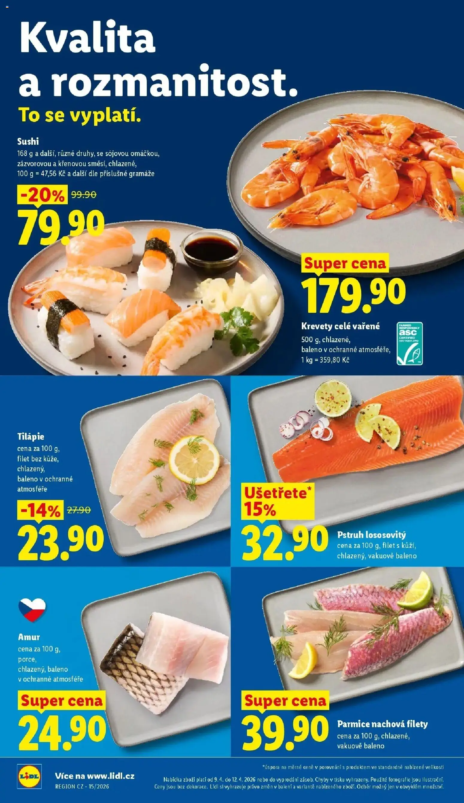Lidl aktuální leták od 09.04.2026 | Strana: 10 | Produkty: Tilapie, Pstruh, Filet, Krevety