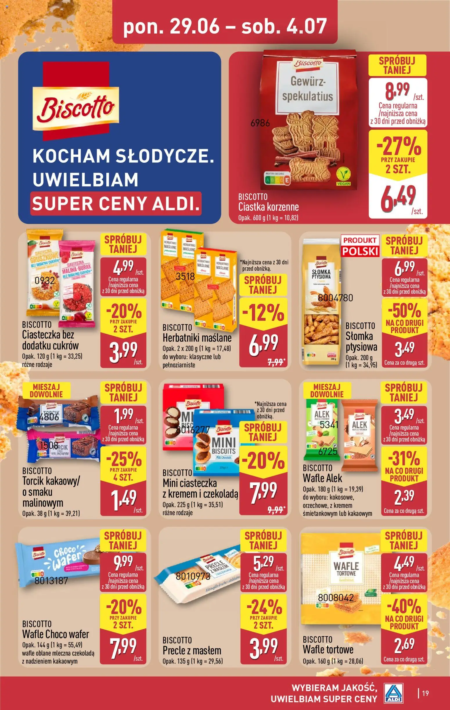 Aldi gazetka od 29.06.2026 | Strona: 19 | Produkty: Wafle, Wafle tortowe, Czekolada, Ciastka korzenne