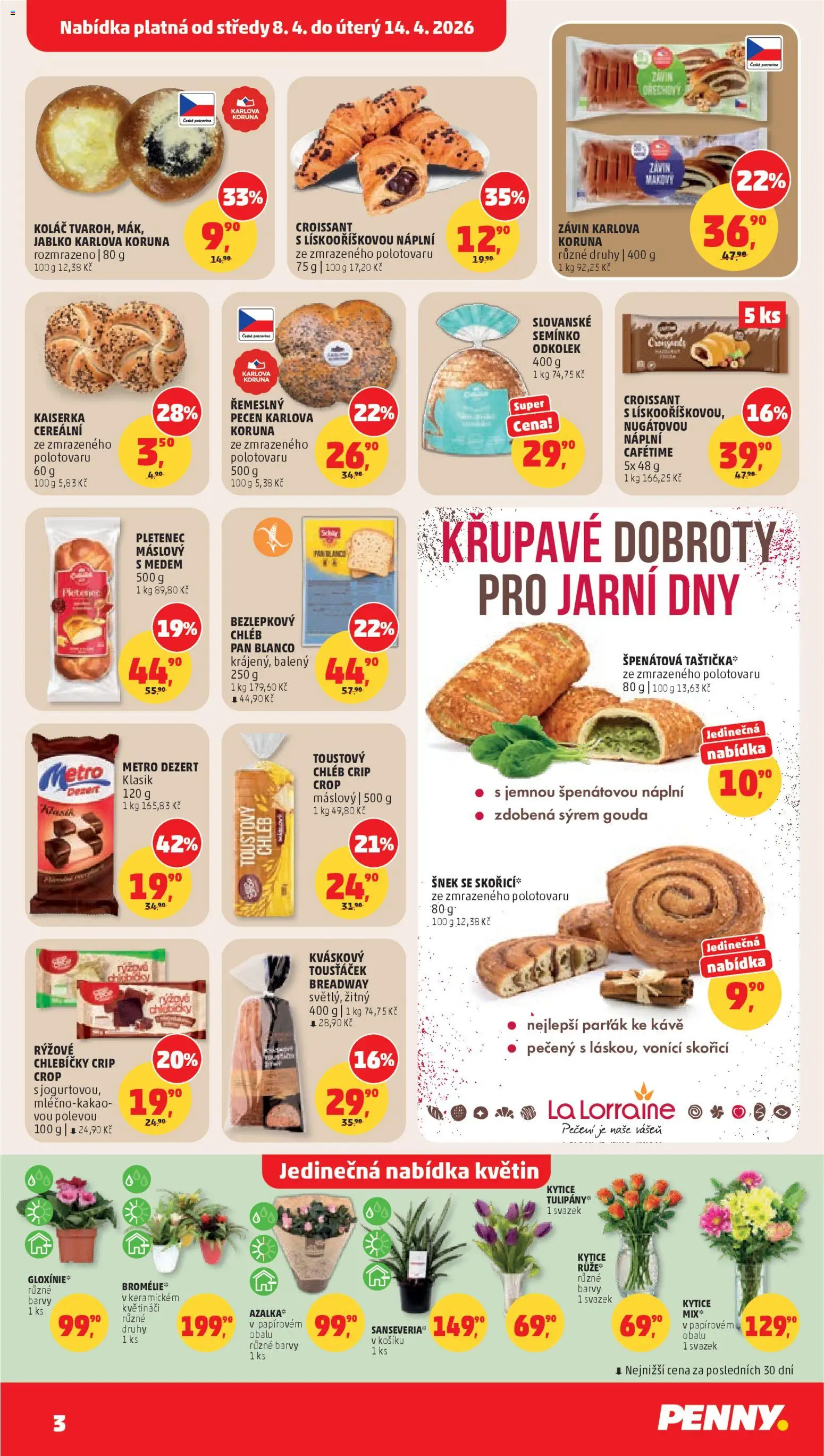 Penny Market leták od 08.04.2026 | Strana: 3 | Produkty: Kaiserka, Croissant, Kytice, Barvy