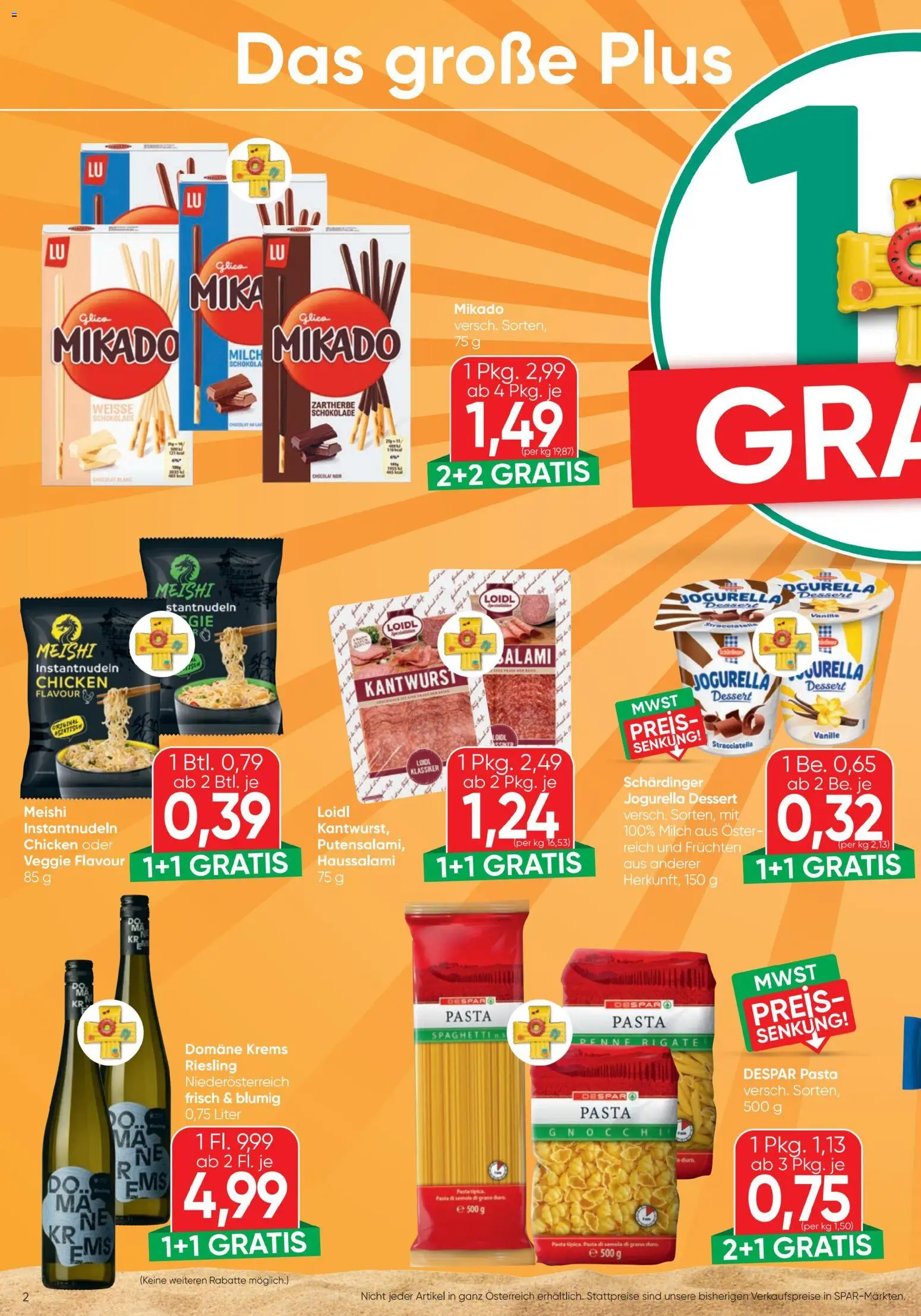 Spar - Flugblatt gültig ab 06.08.2026 | Seite: 2 | Produkte: Pasta, Milch, Schokolade