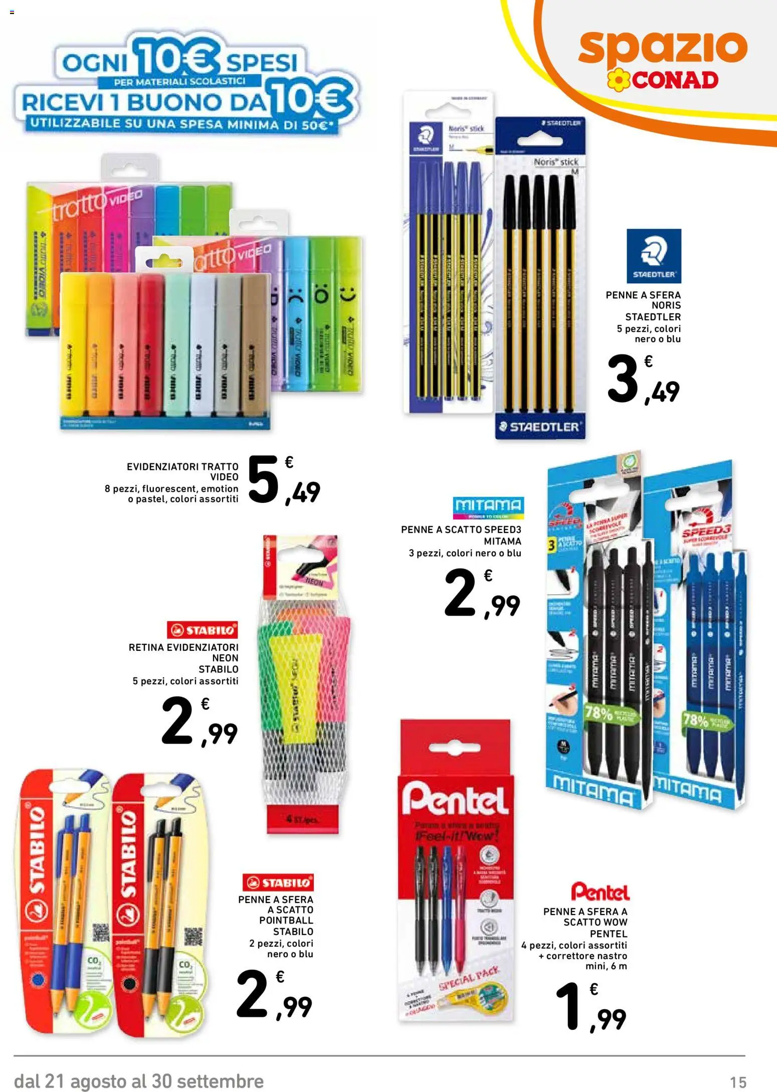 Volantino Spazio Conad del 21/08/2026 | Pagina: 15 | Prodotti: Video, Penne, Correttore