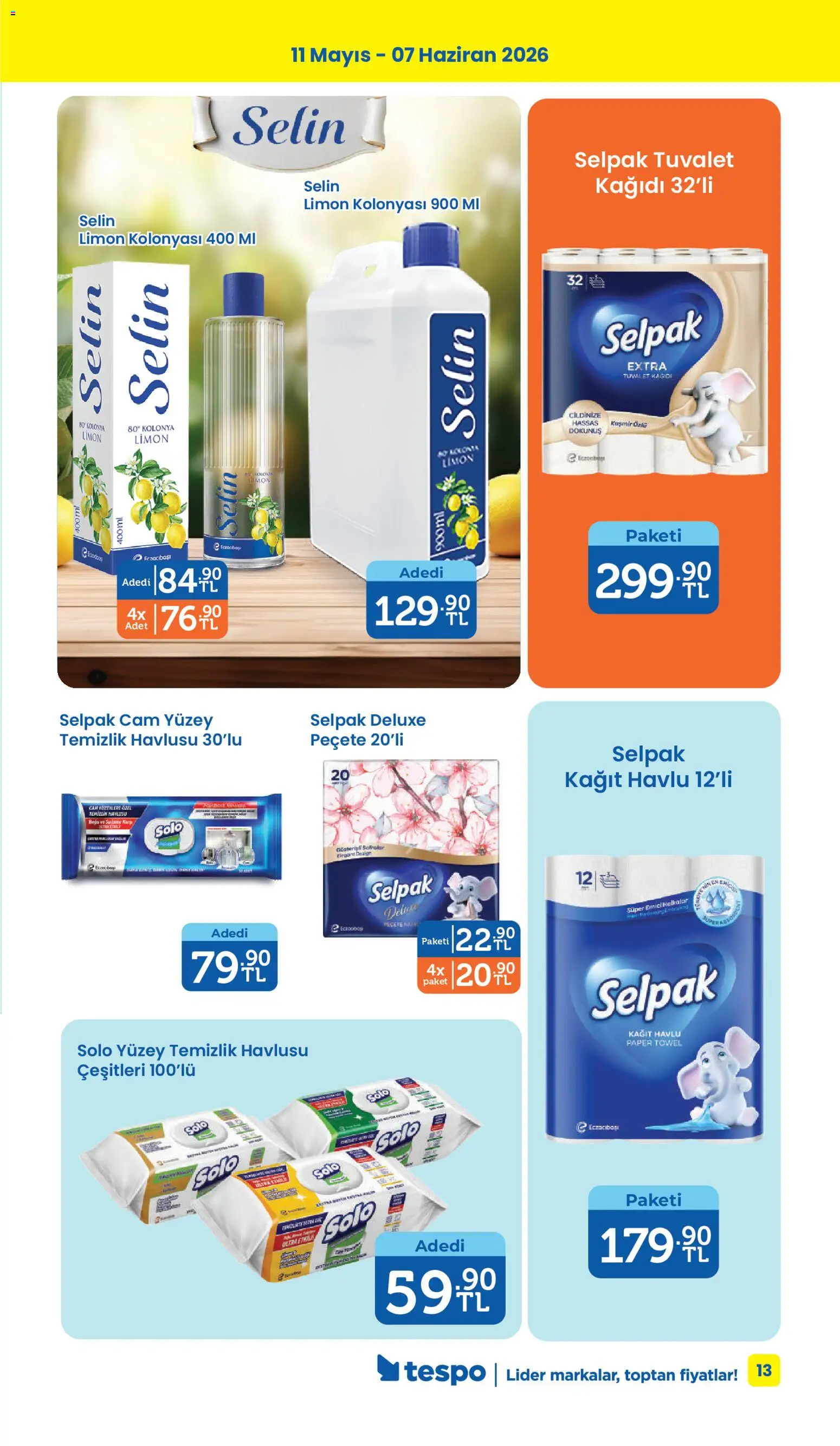 Tespo Katalog - 11.05.2026 tarihinden itibaren geçerlidir | Sayfa: 13 | Ürünler: Tuvalet, Kağıt havlu, Limon