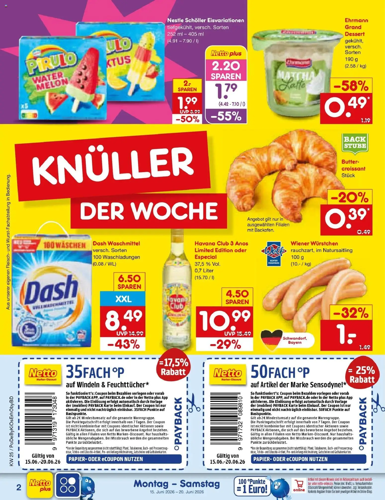 Netto Marken-Discount Prospekt Mistelbach – gültig ab 15.06.2026 | Seite: 2 | Produkte: Havana club, Butter, Croissant, Fleisch