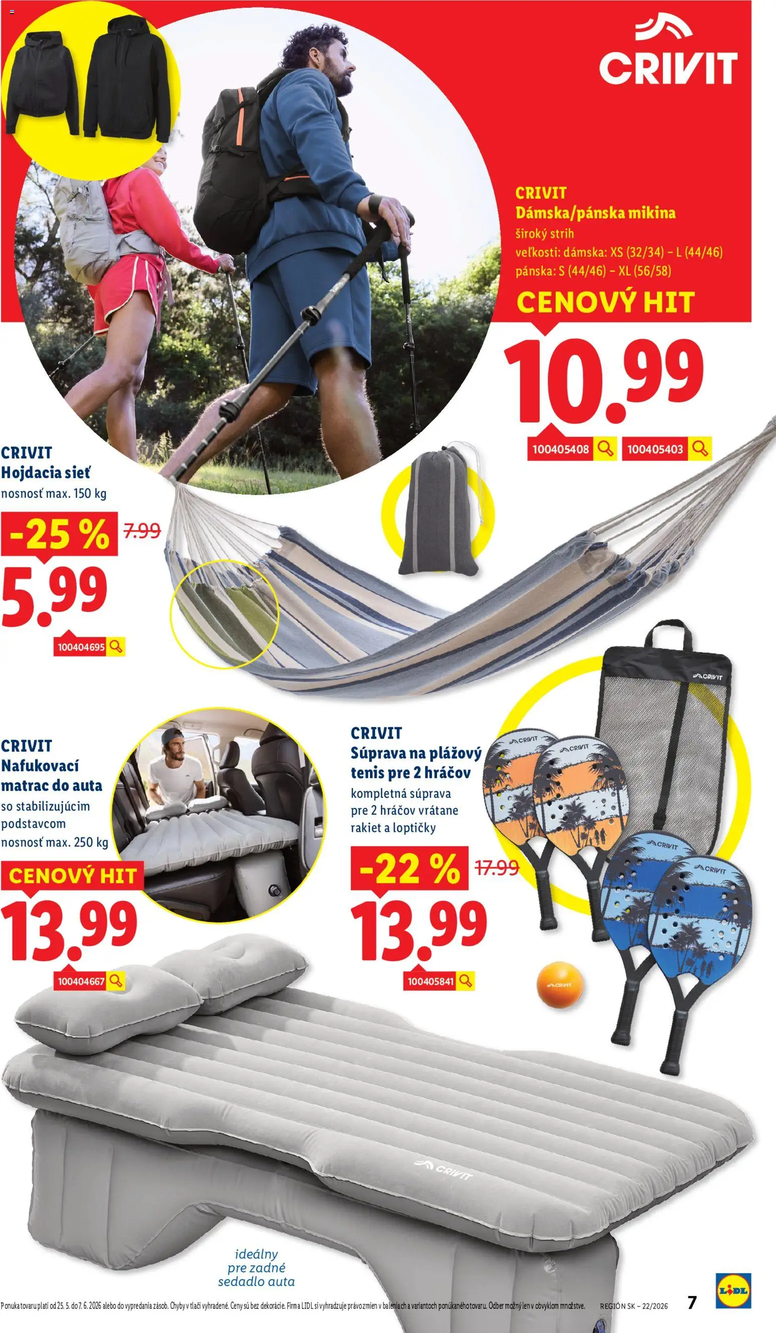 Nové Lidl akcie – leták je platný od 25.05.2026 | Strana: 7 | Produkty: Matrac, Hojdacia sieť, Nafukovací matrac