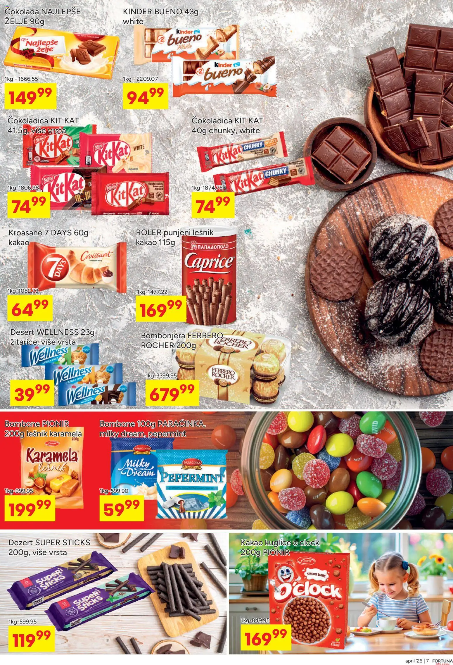Fortuna Market katalog - važi od 13.04.2026 | Strana: 7 | Proizvode: Bombone, Bombonjera, Ferrero, Med