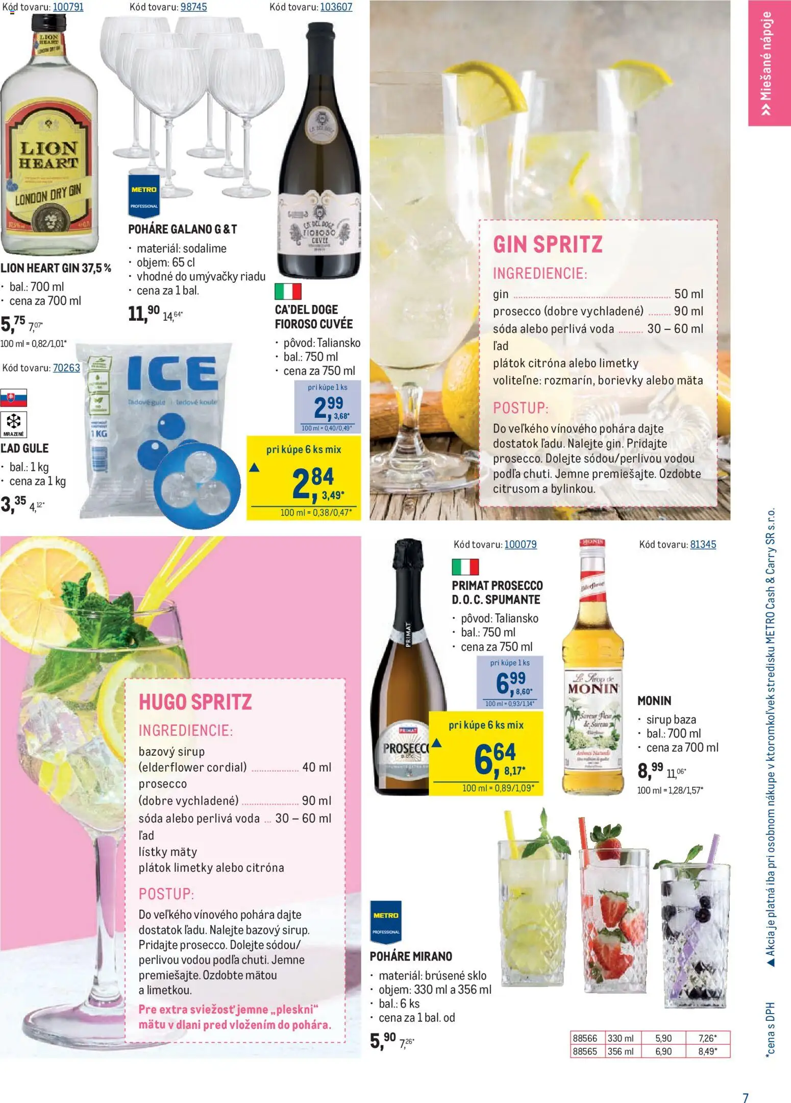 Nové Metro akcie – leták je platný od 03.06.2026 | Strana: 7 | Produkty: Prosecco, Gin, Voda