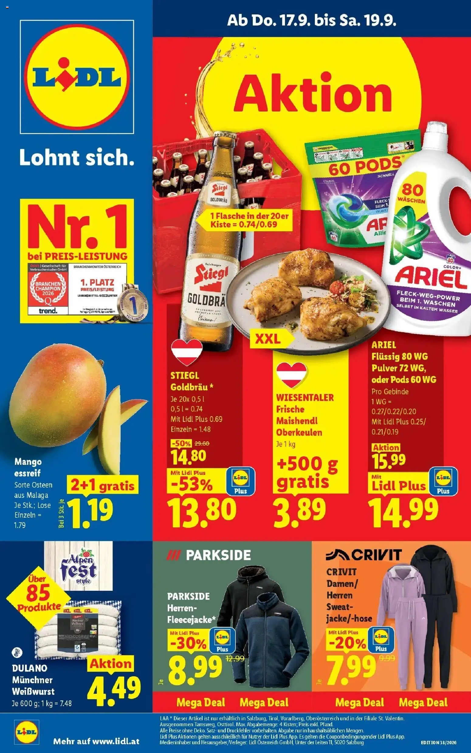 Lidl Flugblatt - Jenbach ab 13.09.2026 - Angebote ab donnerstag | Seite: 1 | Produkte: Wasser, Mango