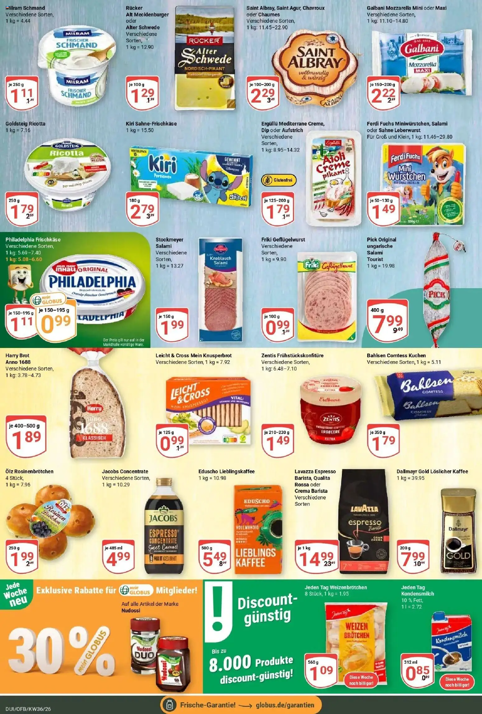 Globus Prospekt Duisburg – gültig ab 31.08.2026 | Seite: 17 | Produkte: Dallmayr, Milram, Brot, Salami