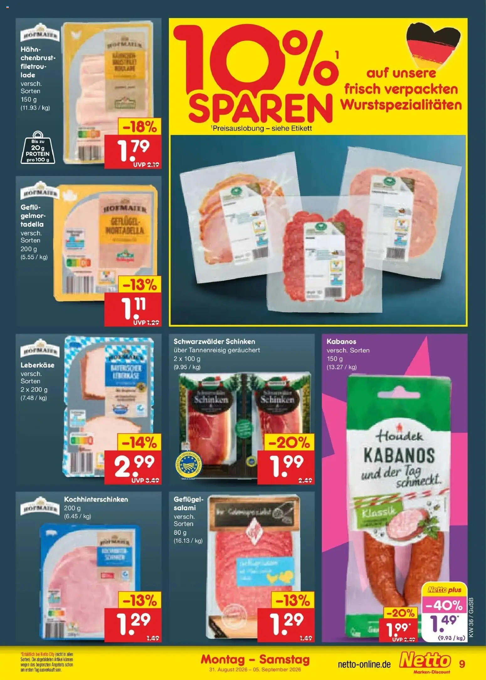 Netto Marken-Discount Prospekt Machern – gültig ab 31.08.2026 | Seite: 11 | Produkte: Salami, Schinken, Leberkase
