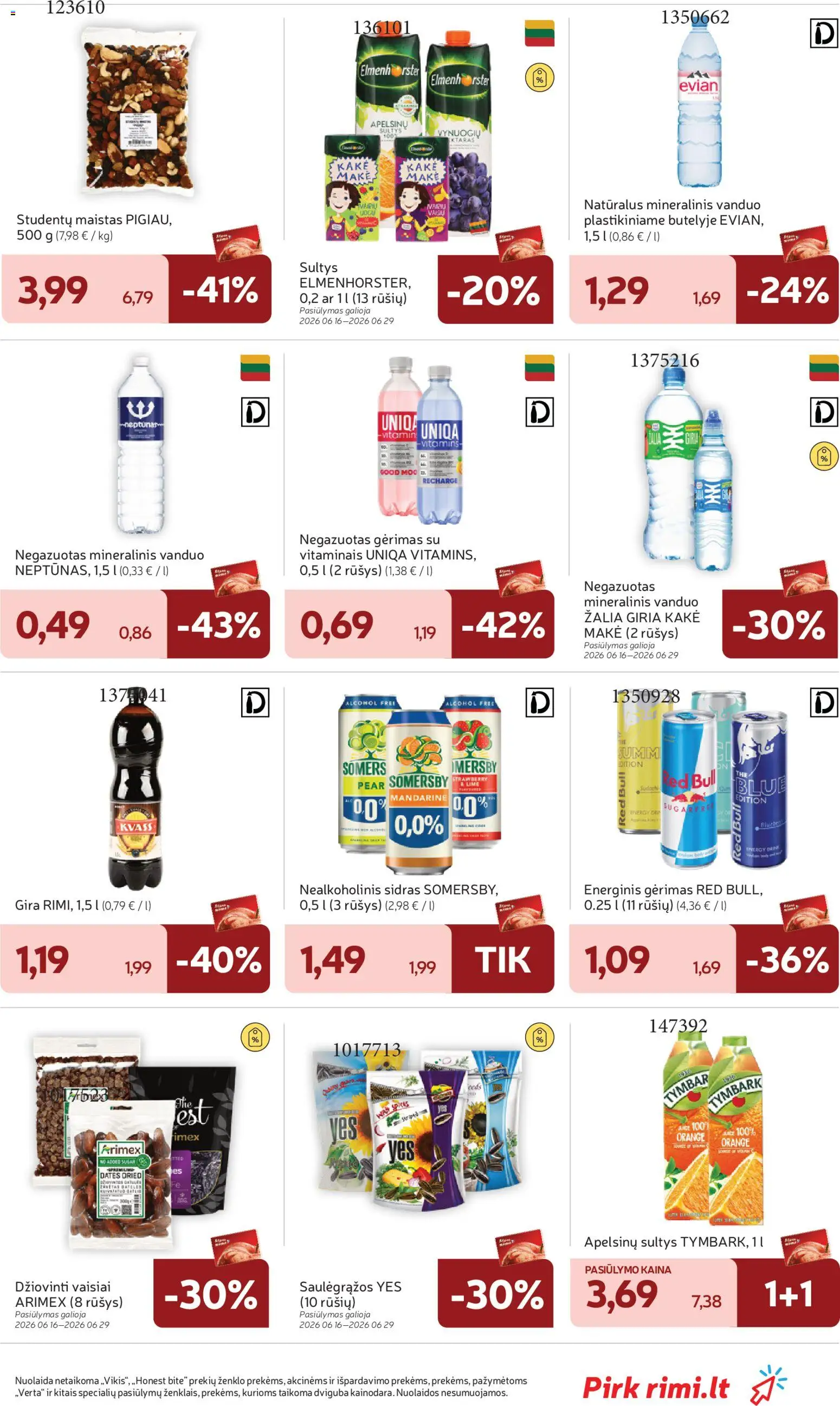 Rimi akcijos nuo 16.06.2026 | Puslapis: 25 | Prekių: Nealkoholinis sidras, Energinis gėrimas, Mineralinis vanduo, Saulėgrąžos