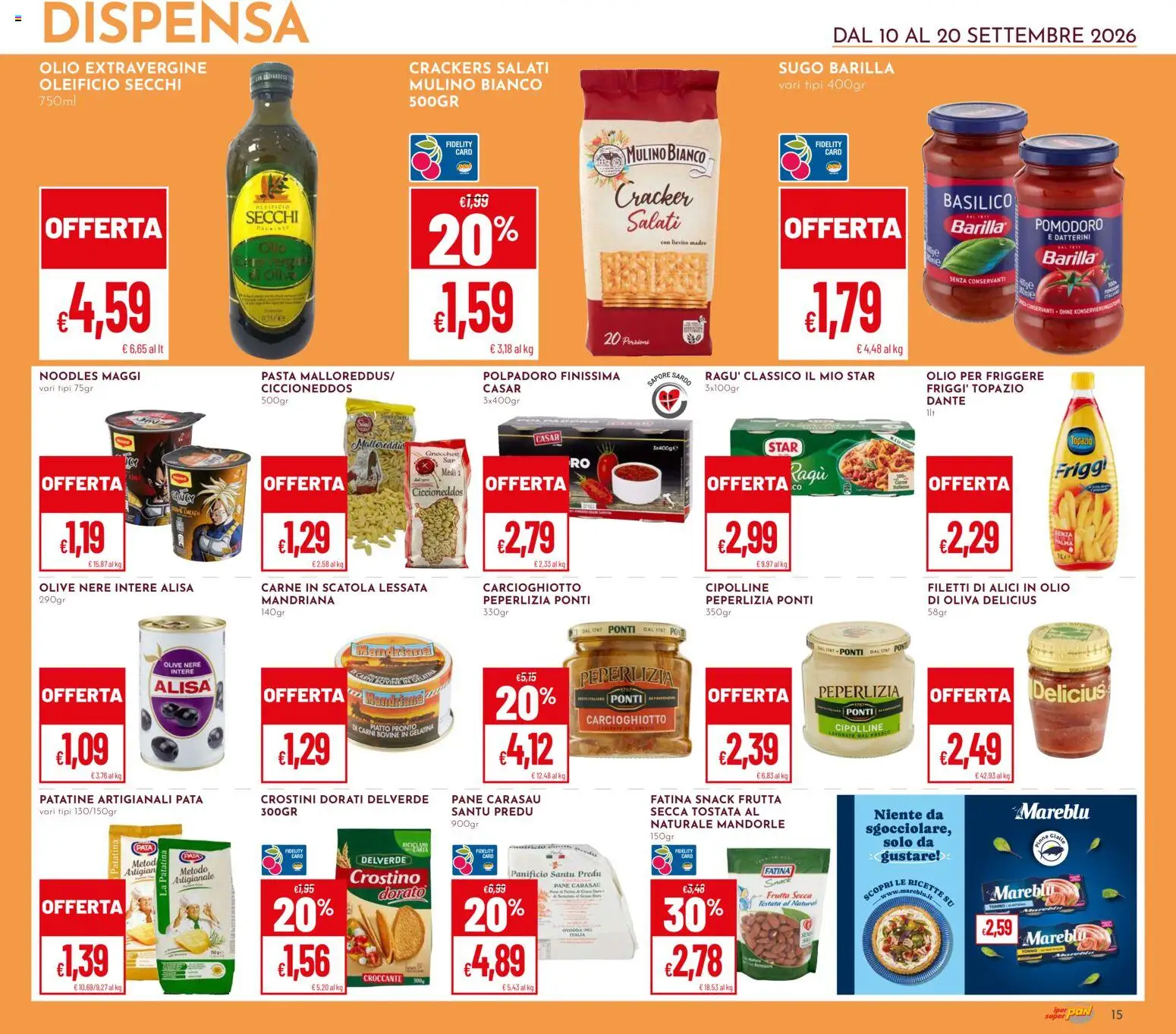 Volantino Pan del 10/09/2026 | Pagina: 15 | Prodotti: Frutta, Olio, Pasta, Carne
