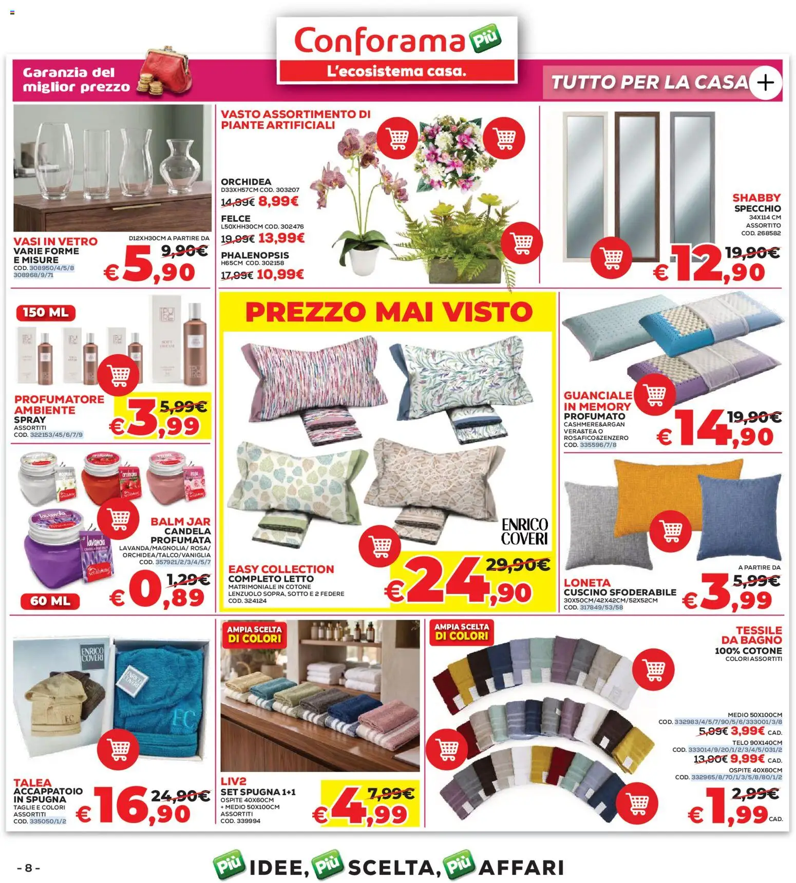 Volantino Conforama del 07.05.2026 | Pagina: 8 | Prodotti: Spugna, Bagno, Candela, Guanciale