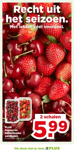 PLUS Kersen en Nederlandse aardbeien, 2 schalen Kersen en Nederlandse aardbeien, Schaal 400-500 gram - Voorbeeld van een folder van Plus, geldig van 24-06-2026 | Pagina: 32 | Producten: Kersen, Aardbeien, Schaal