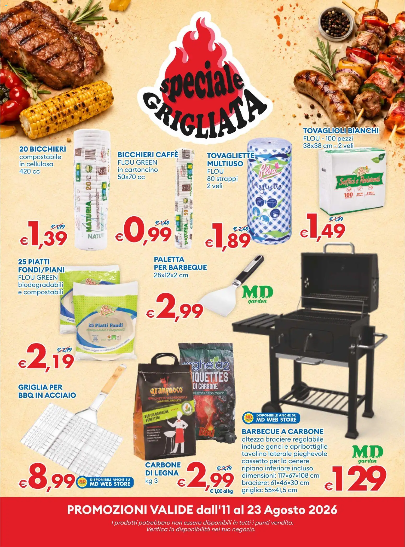 Volantino MD Discount del 11/08/2026 | Pagina: 5 | Prodotti: Carbone, Caffè, Piatti, Bricchette