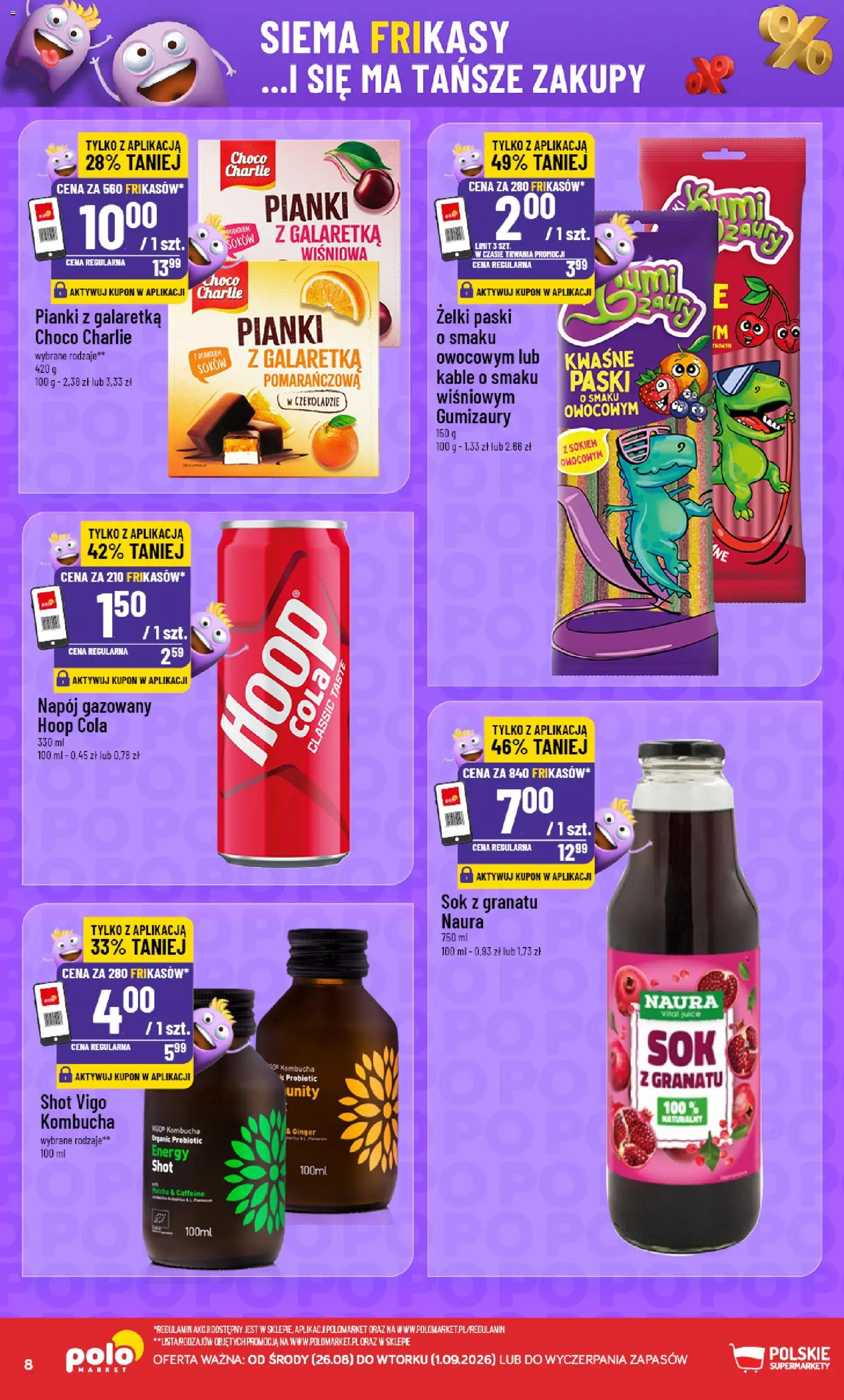 POLOmarket gazetka - Frikasowe Hity od 26.08.2026 | Strona: 8 | Produkty: Sok z granatu, Pianki, Sok, Kombucha