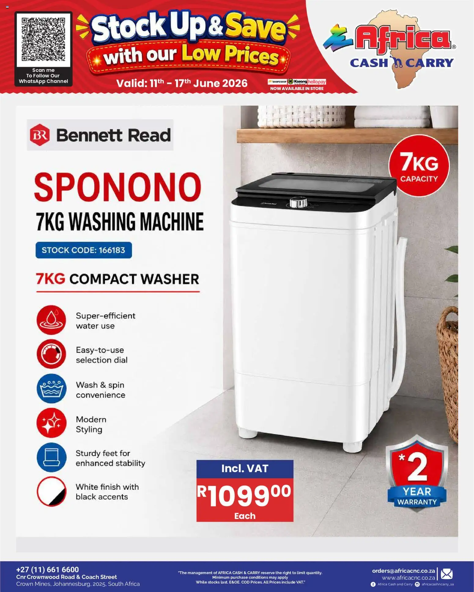 New Africa Cash & Carry catalogue – valid from 11.06.2026 | Page: 50 | Products: Washing machine, Stock, Water