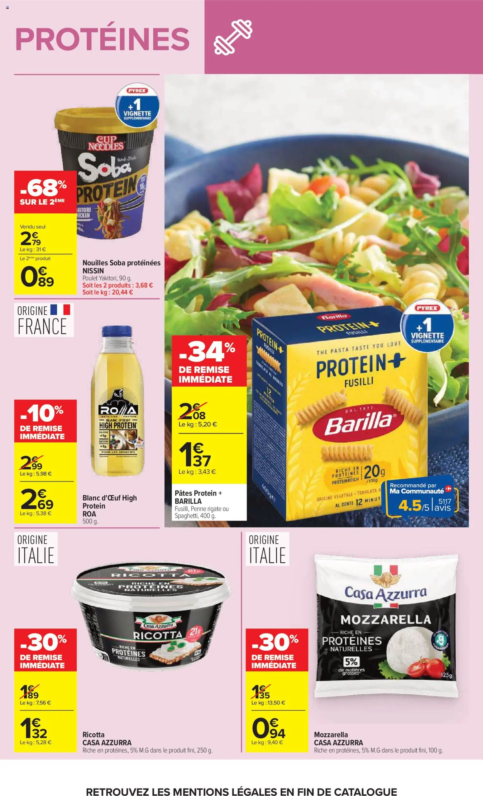 {H1} | Page: 41 | Produits: Protéine, Barilla, Mozzarella, Pâtes