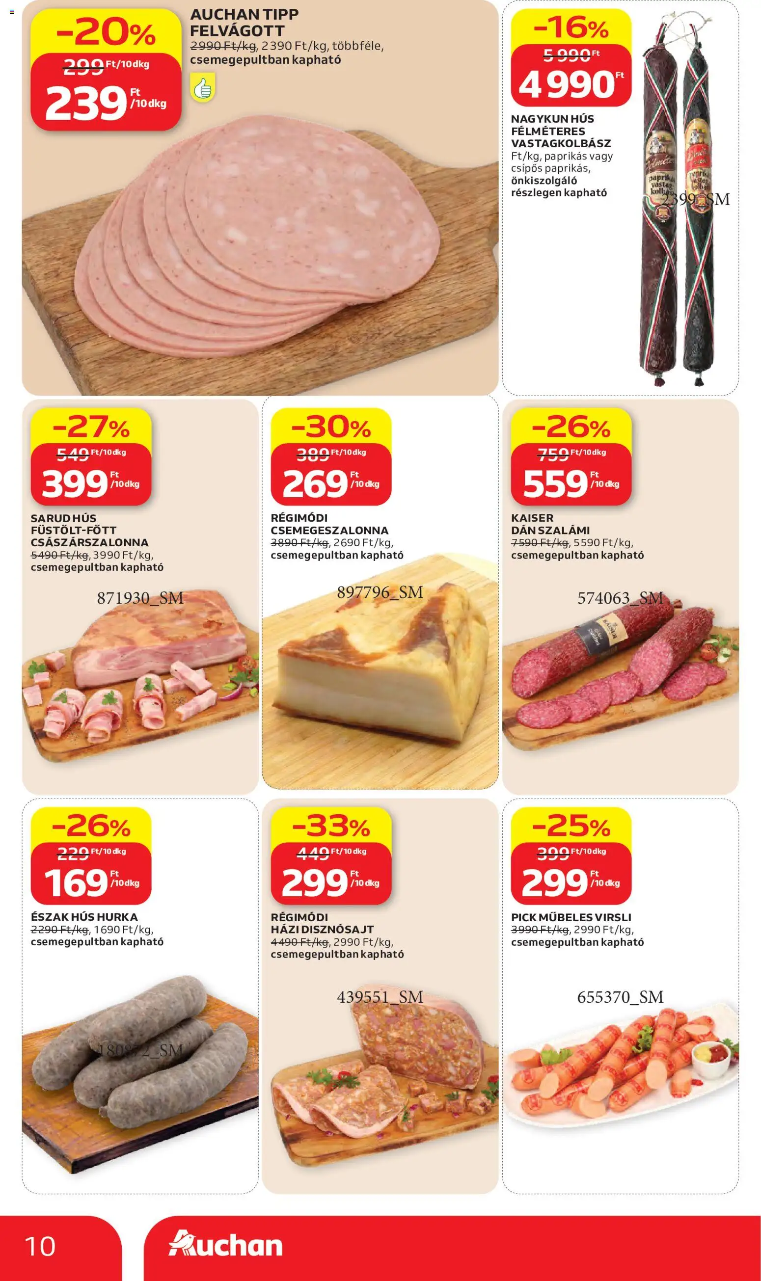 Auchan akciós ujság - amely érvényes a következő dátumtól: 28.05.2026 | Oldal: 10 | Termékek: Hús, Pick, Császárszalonna, Hurka