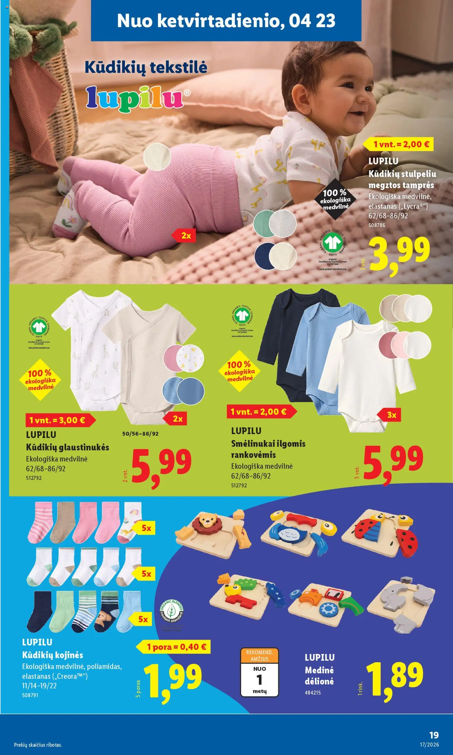 LIDL akcijos nuo 20.04.2026 | Puslapis: 19 | Prekių: Kojinės, Tamprės