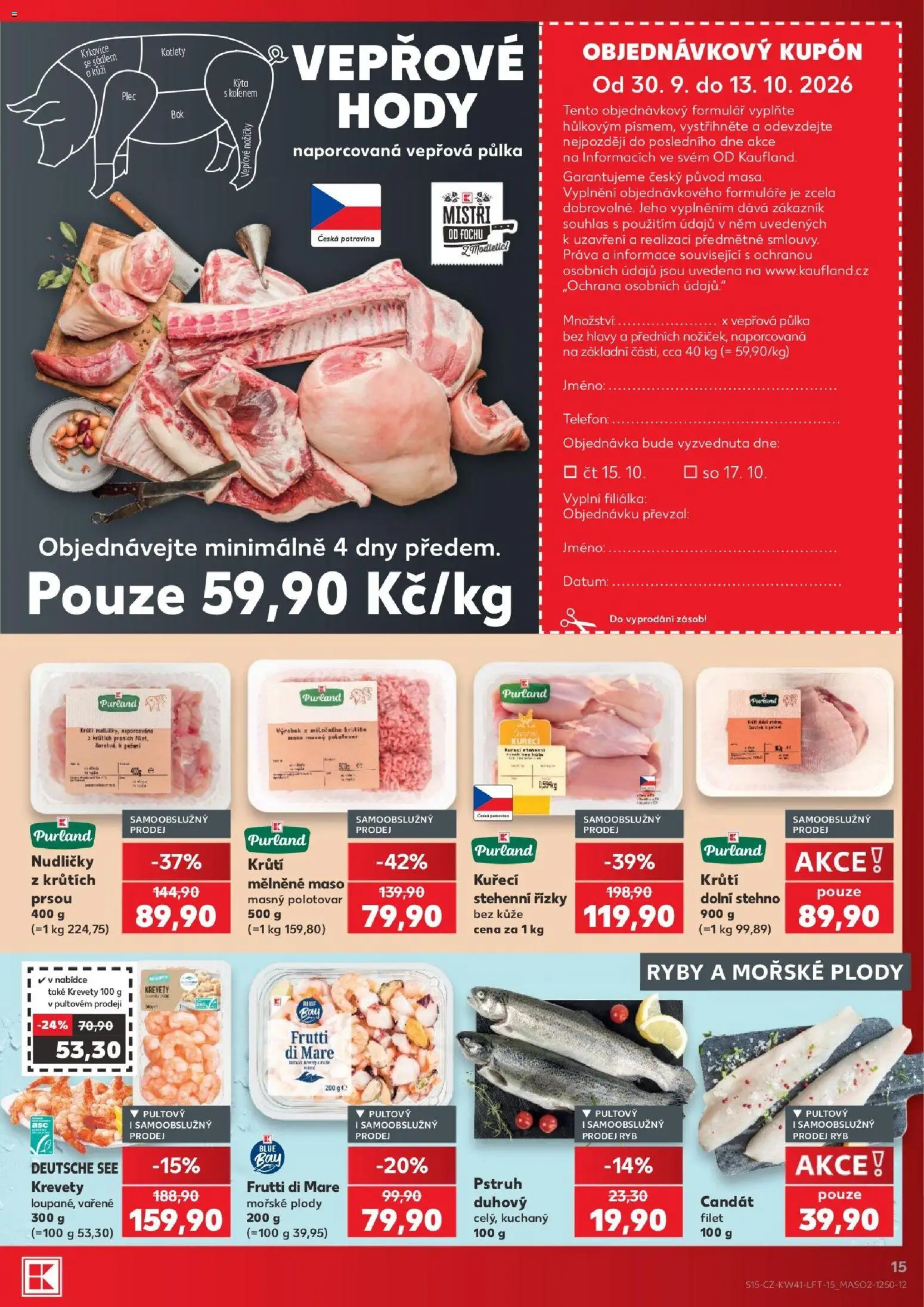 Kaufland leták - Chomutov od 07.10.2026 | Strana: 15 | Produkty: Telefon, Ryby, Pstruh, Krevety