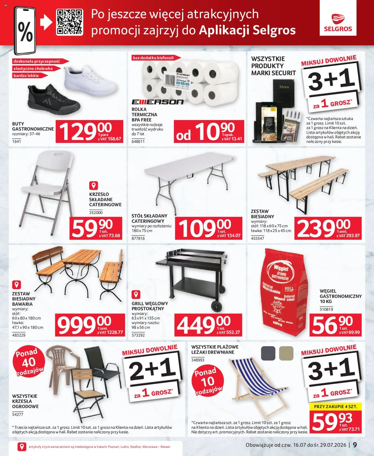 Selgros cash&carry gazetka - Oferta dla gastronomii od 16.07.2026 | Strona: 9 | Produkty: Buty, Grill, Stół, Krzesło