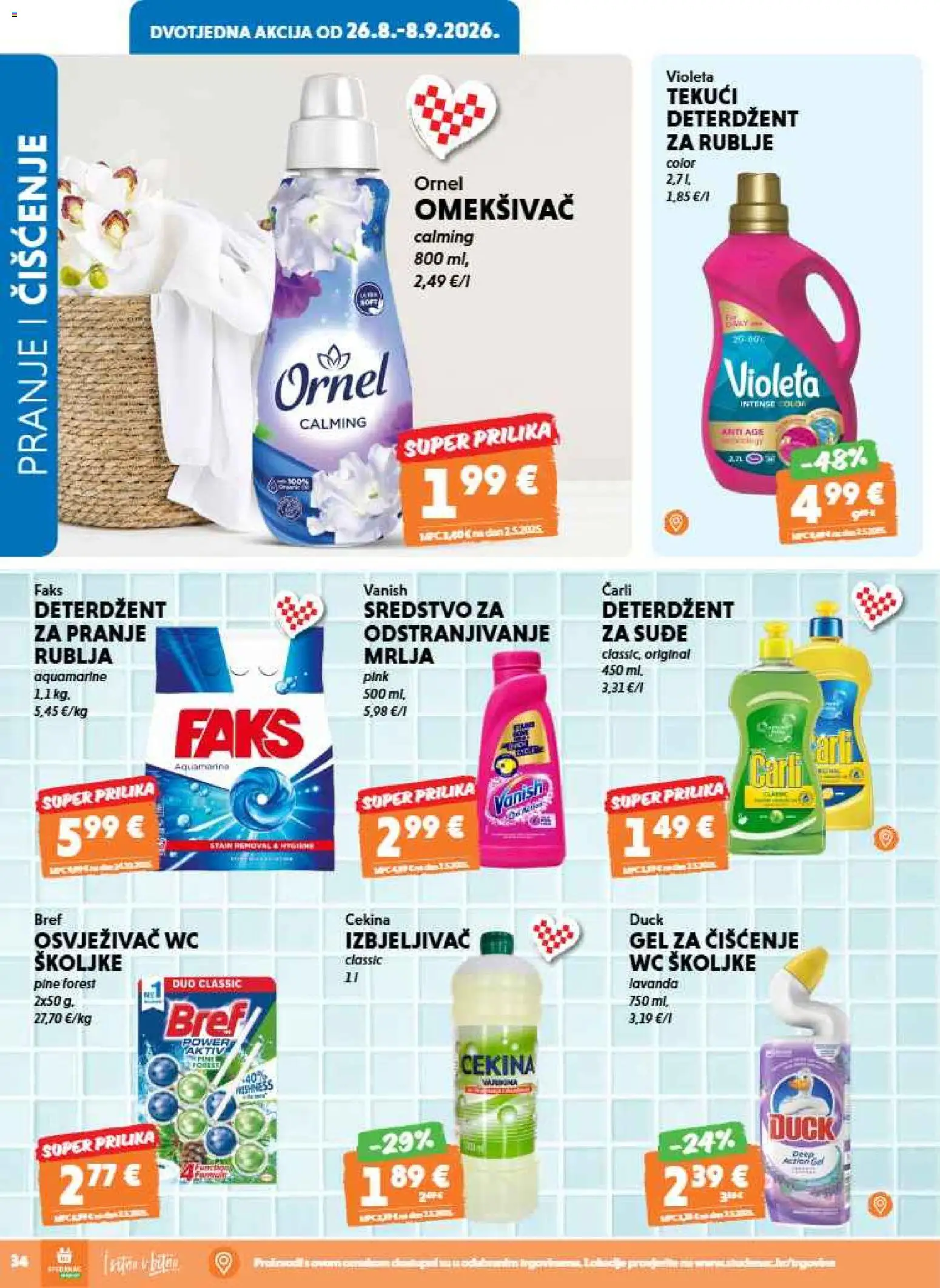 Studenac katalog | vrijedi od 26.08.2026 | Stranica: 34 | Proizvodi: Deterdžent, Deterdžent za rublje, Cekina, Lavanda