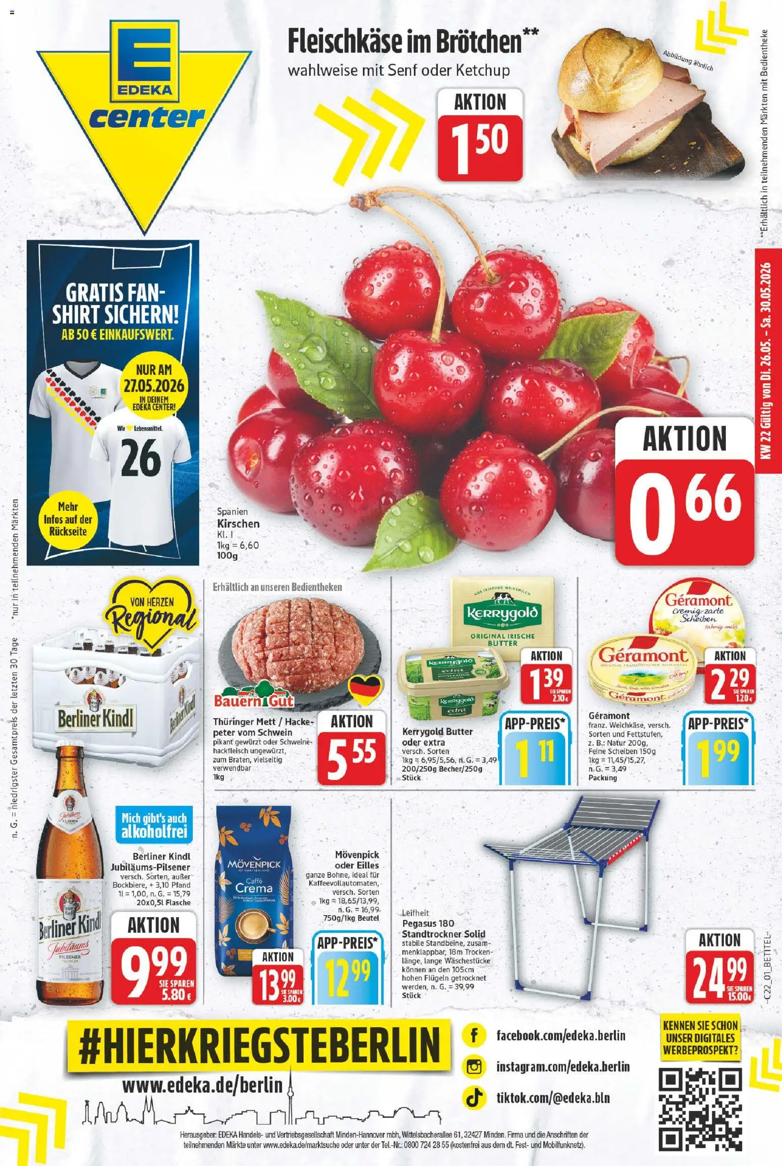 E center Prospekt – gültig ab 26.05.2026 | Seite: 1 | Produkte: Shirt, Butter, Kirschen, Hackfleisch