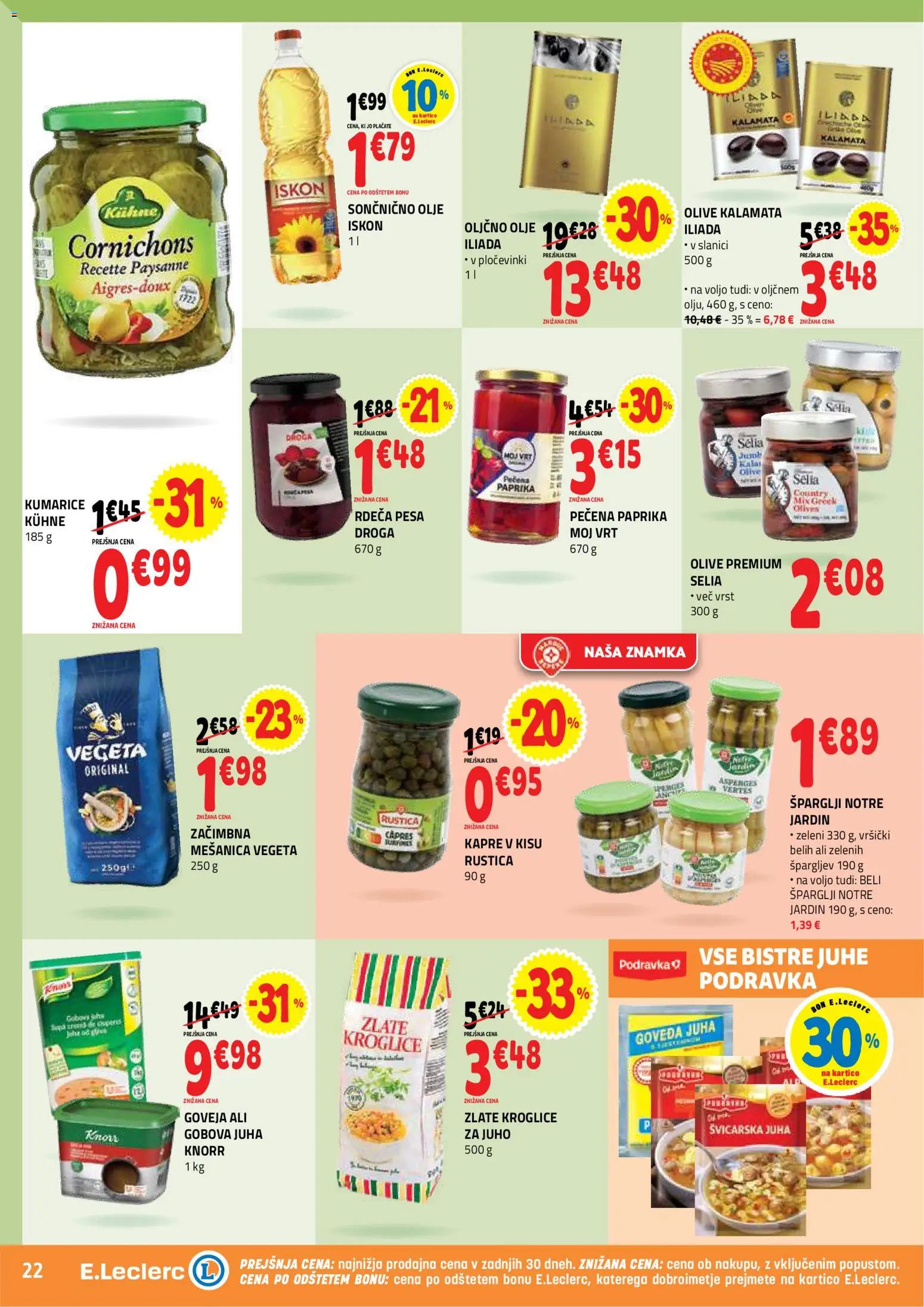 Novi E.leclerc katalog ponudbe – veljaven od 22.04.2026 | Stran: 22 | Izdelki: Paprika, Juha, Olje, Pesa