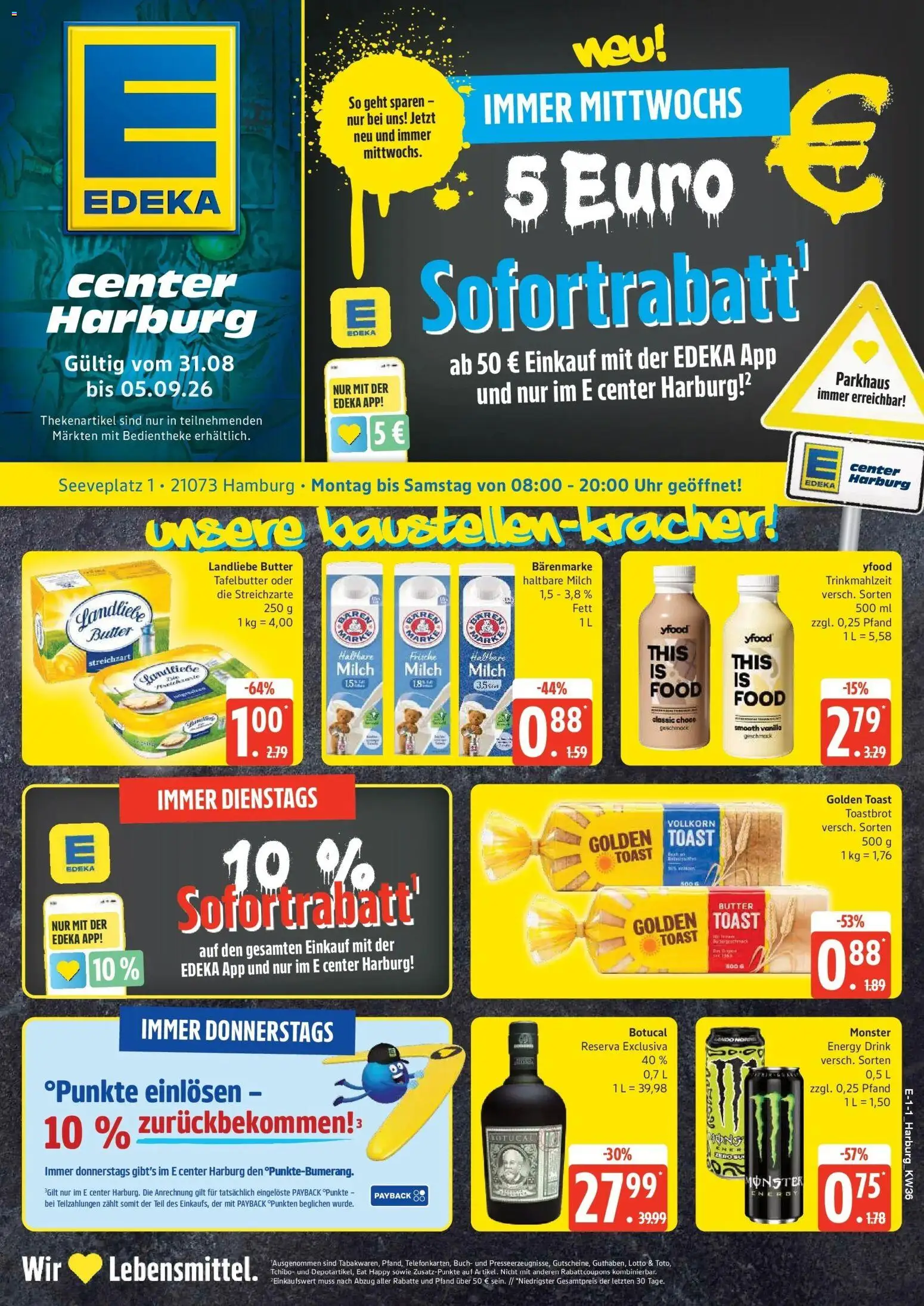Edeka Prospekt Hamburg (ab 31.08.2026) » Angebote Online | Seite: 1 | Produkte: Toast, Landliebe butter, YFood, Monster